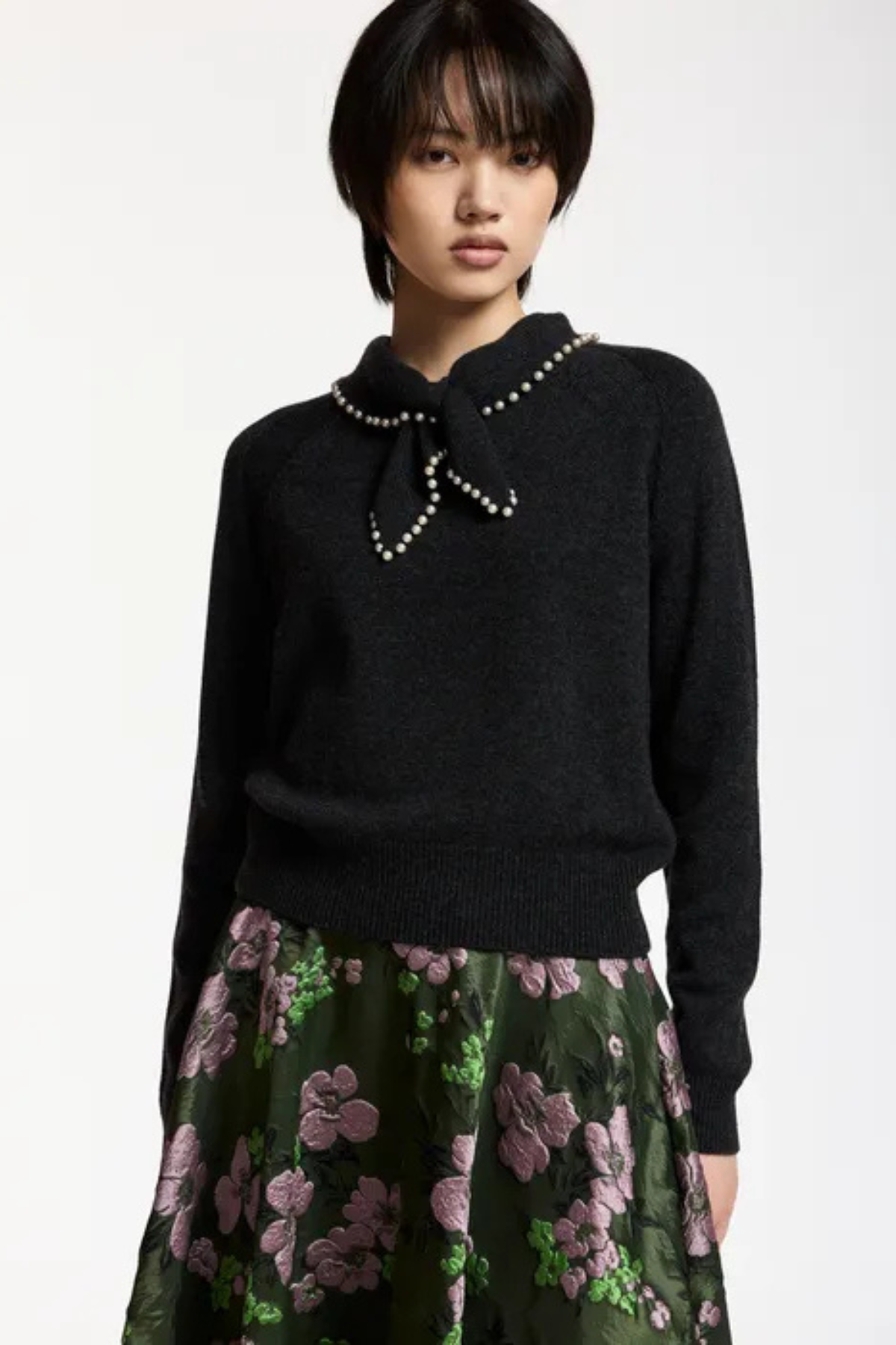 Essentiel Antwerp Kasa Pullover with Pearl Embellished Bow Collar - Black
