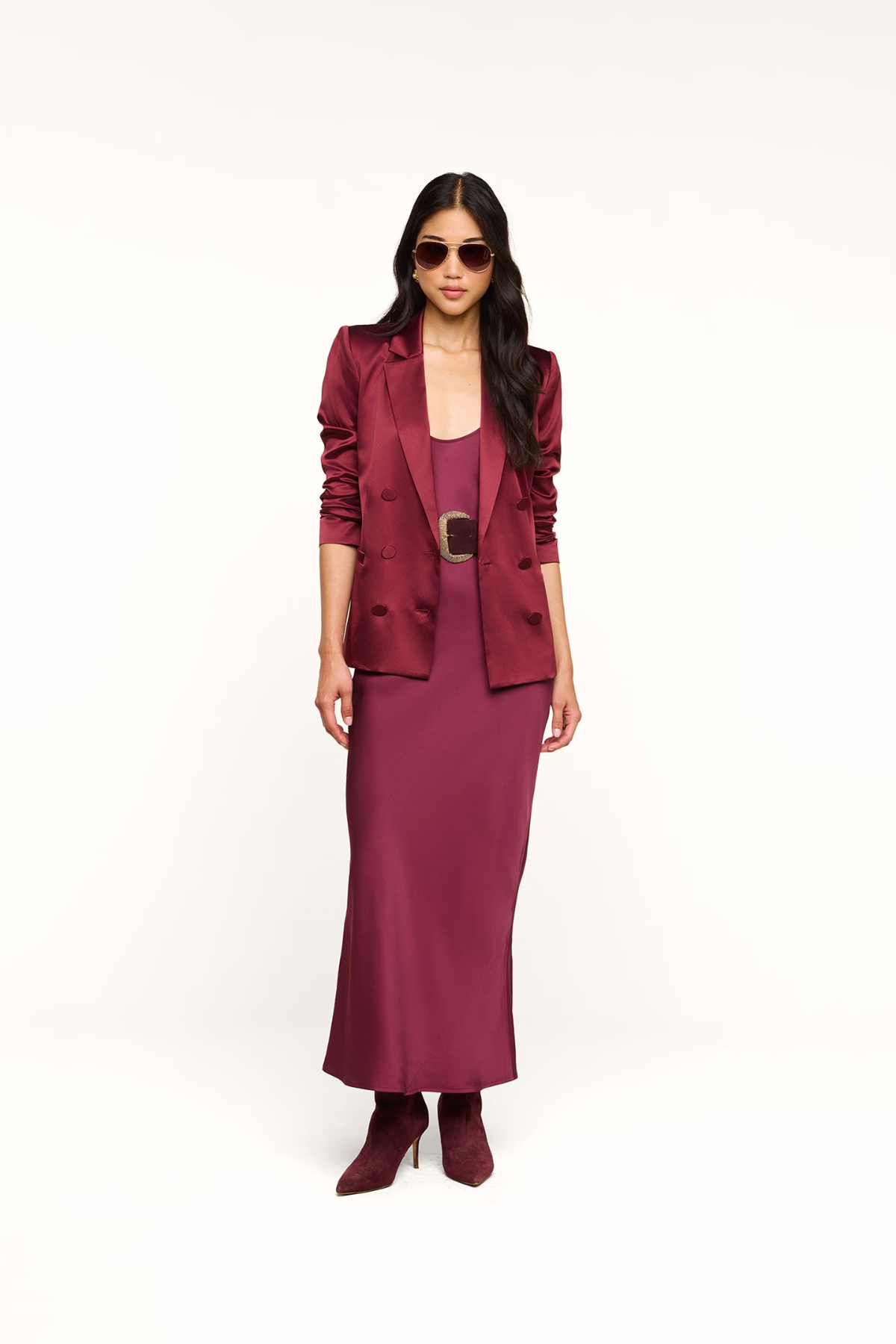 L’AGENCE Sena Silk Blazer - Merlot Red