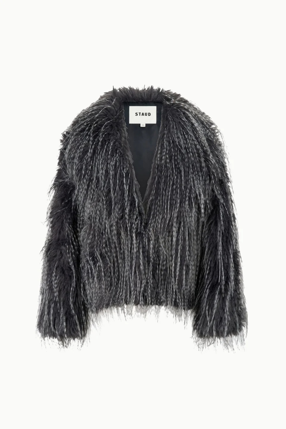 STAUD Soprano Faux Fur Jacket in Porcupine Quill with long-pile texture and shawl collar