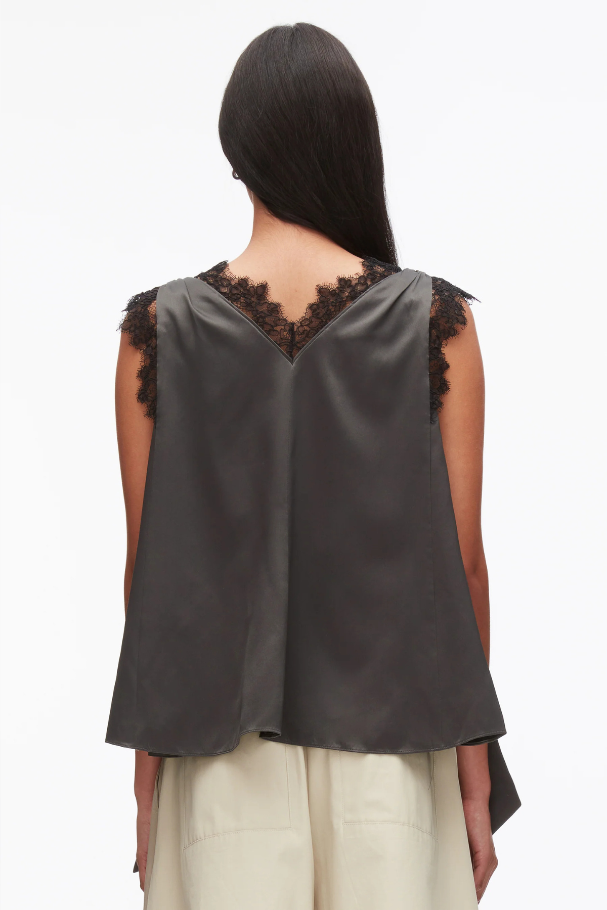 3.1 Phillip Lim Sleeveless Satin V-Neck Top With Lace Trim