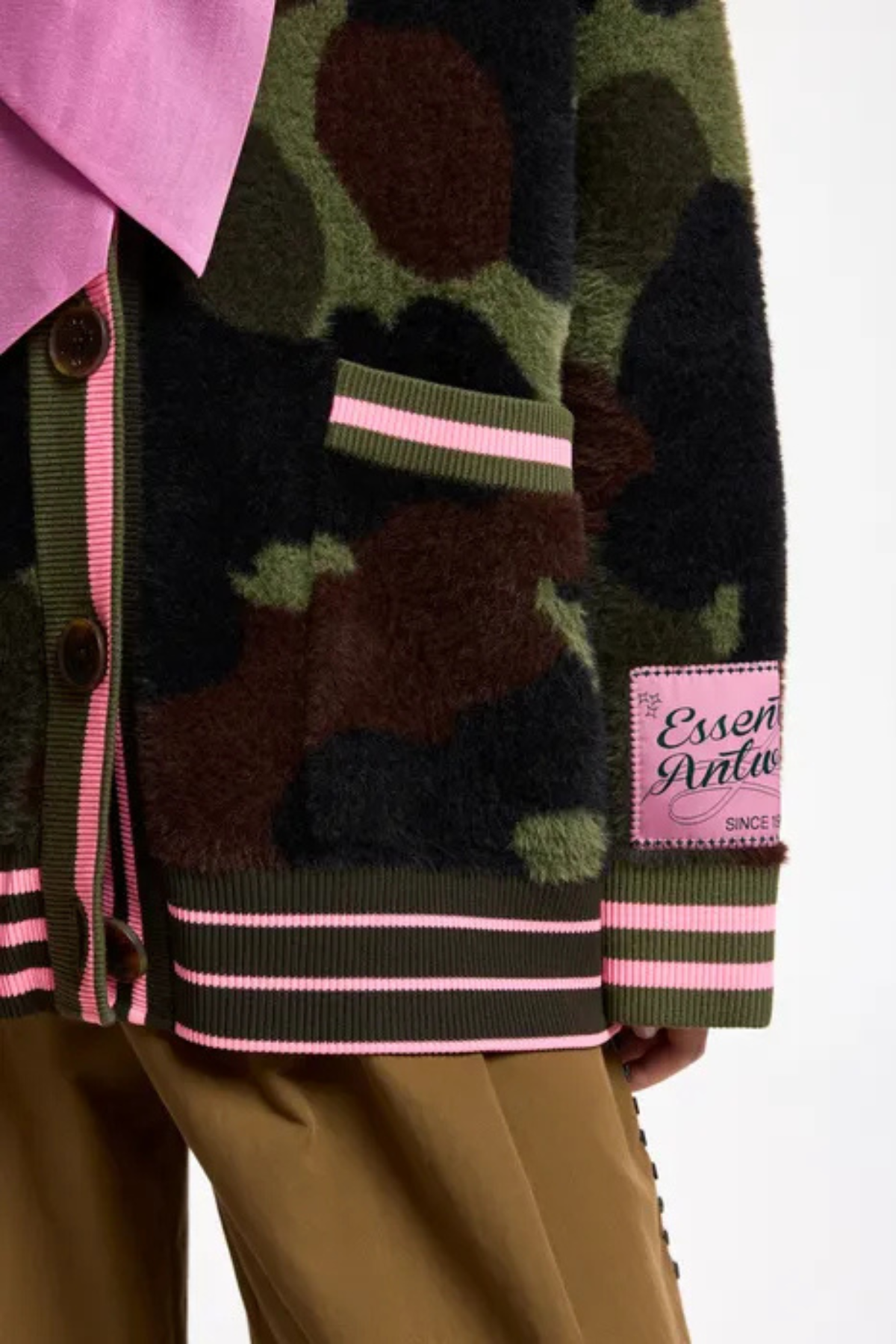 Essentiel Antwerp Kamoo Camouflage Knit Cardigan - Brown/Khaki/Pink