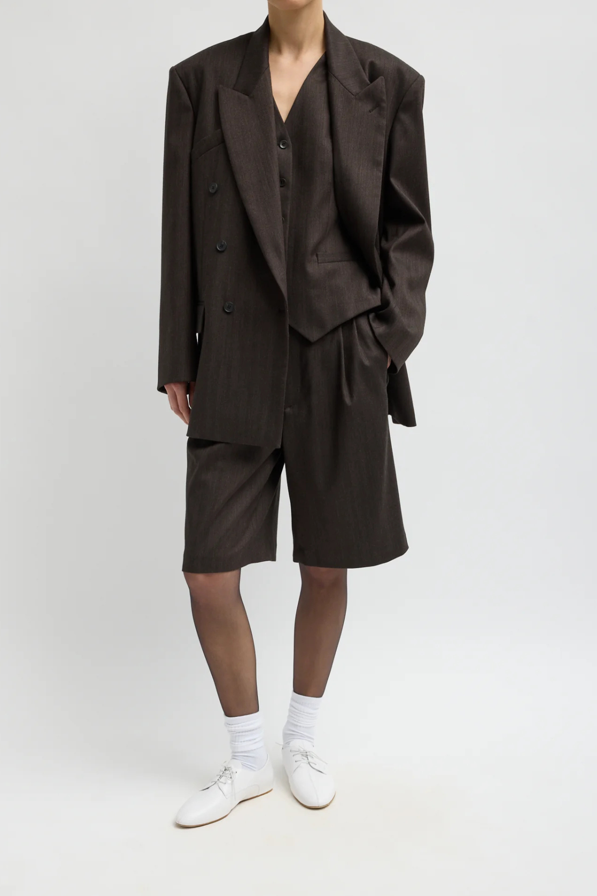 Tibi Herringbone Suiting Short - Brown Multi