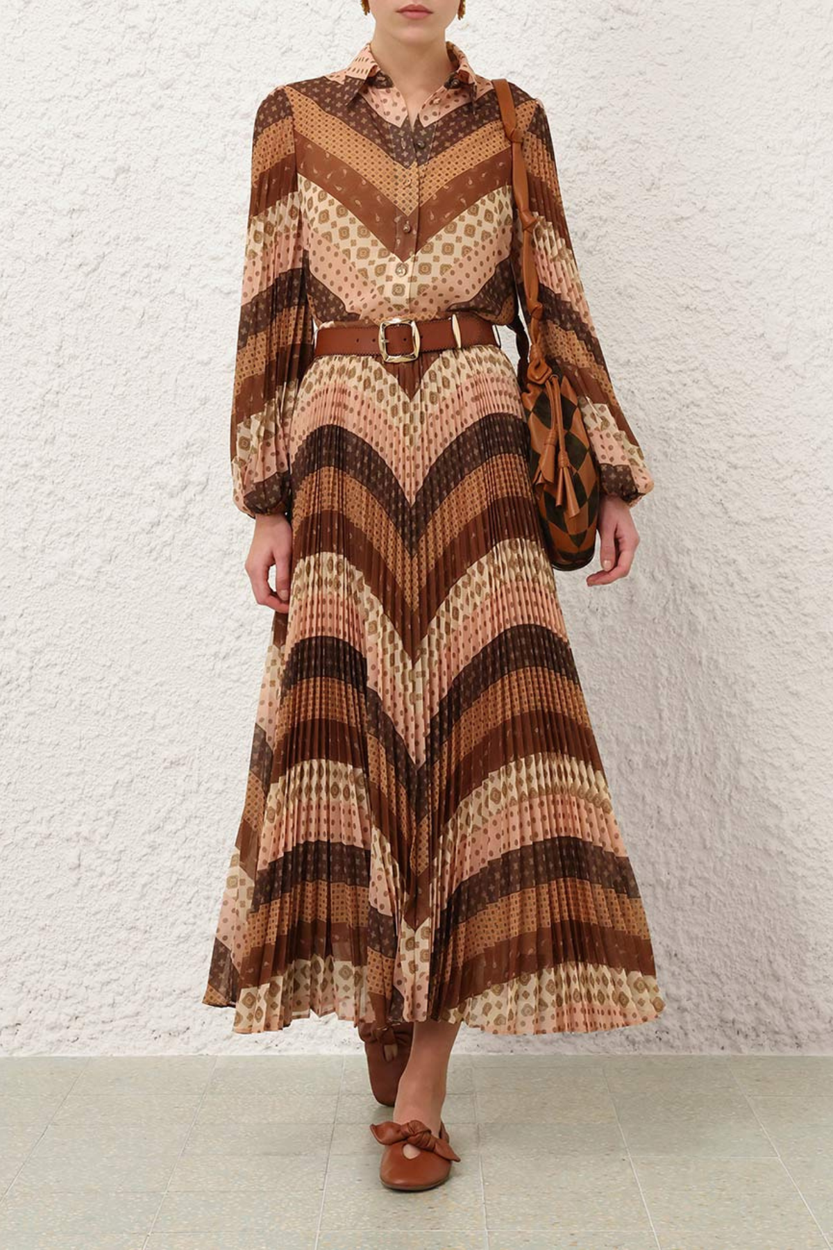 Zimmermann Sunray Pleated Skirt - Chevron Chocolate