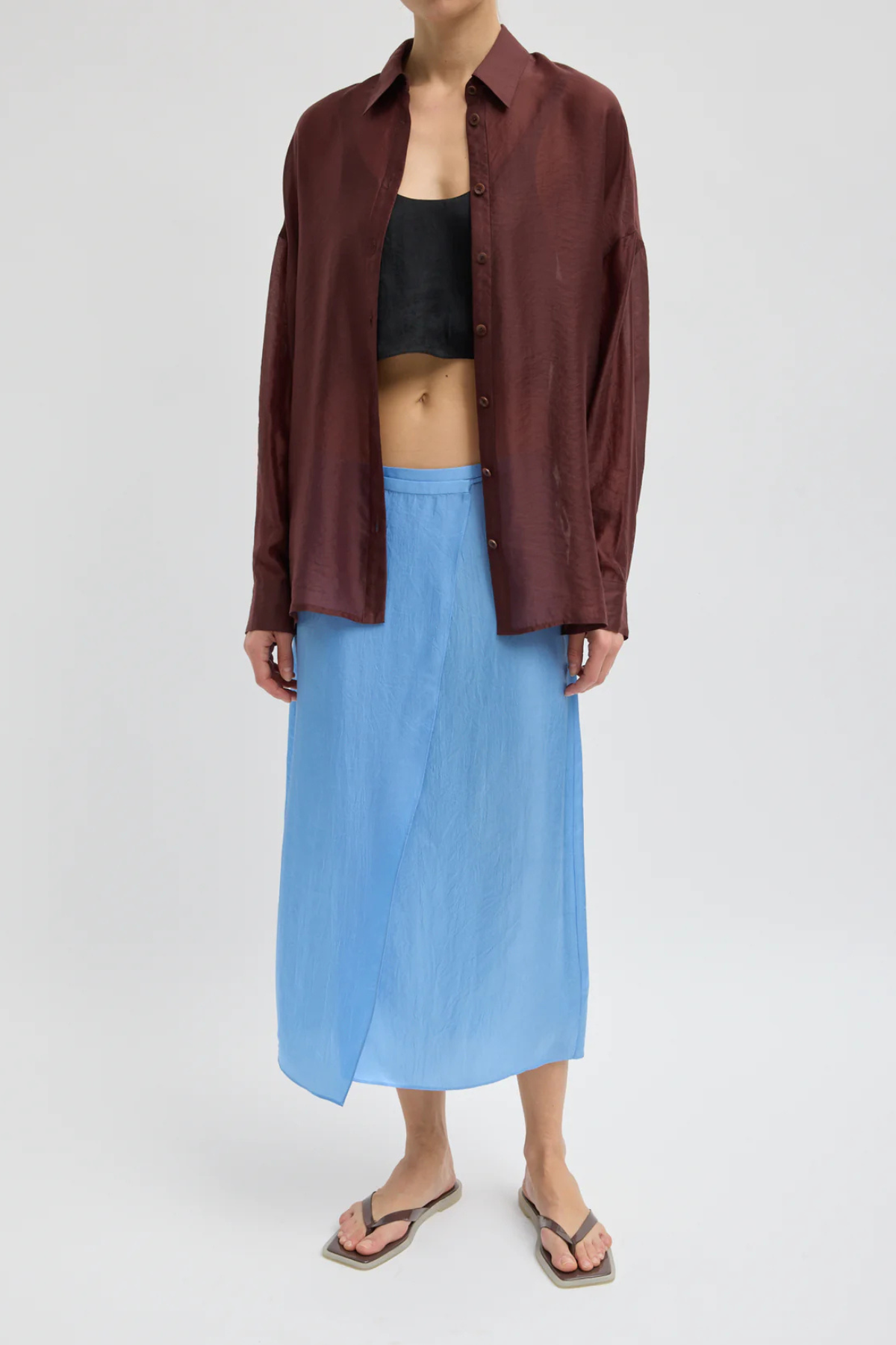 Tibi Summer Voile Stella Oversized Shirt - Russet Brown