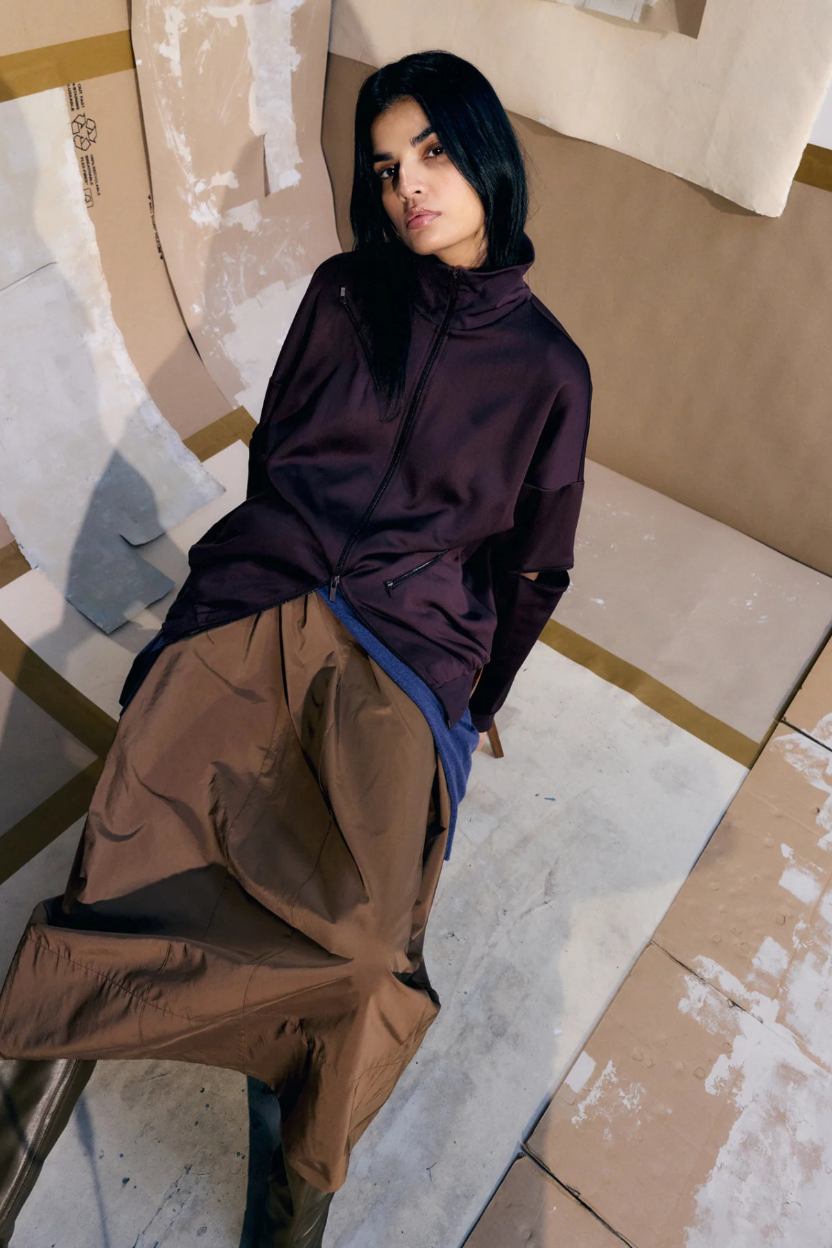 Tibi Active Knit Zipper Detailed Track Jacket - Brown