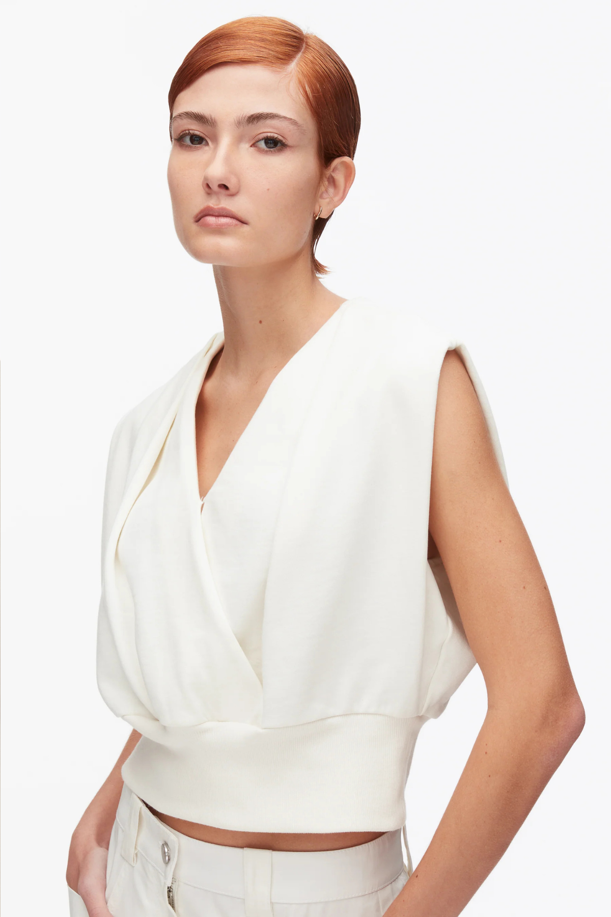 3.1 Phillip Lim Draped Sleeveless French Terry Top