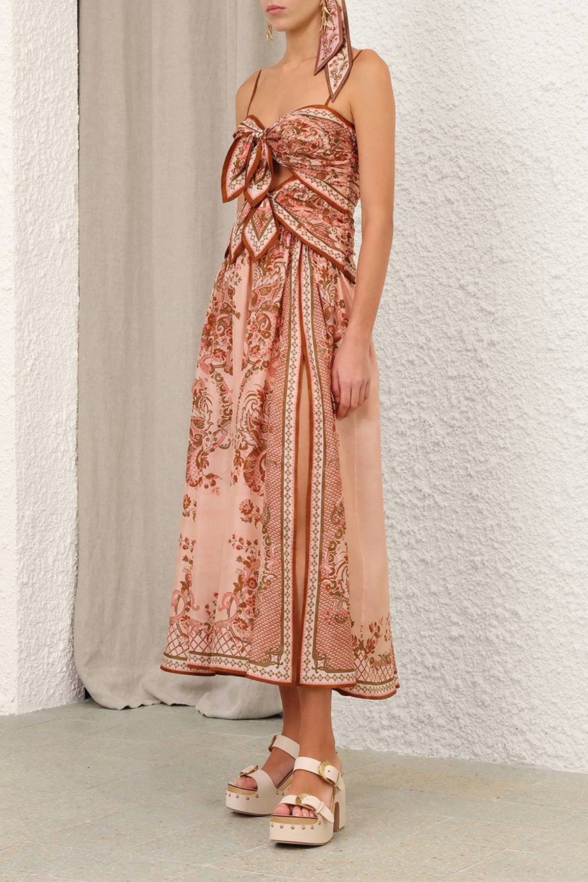 Zimmermann Aster Scarf Midi Dress - Pink Paisley Floral