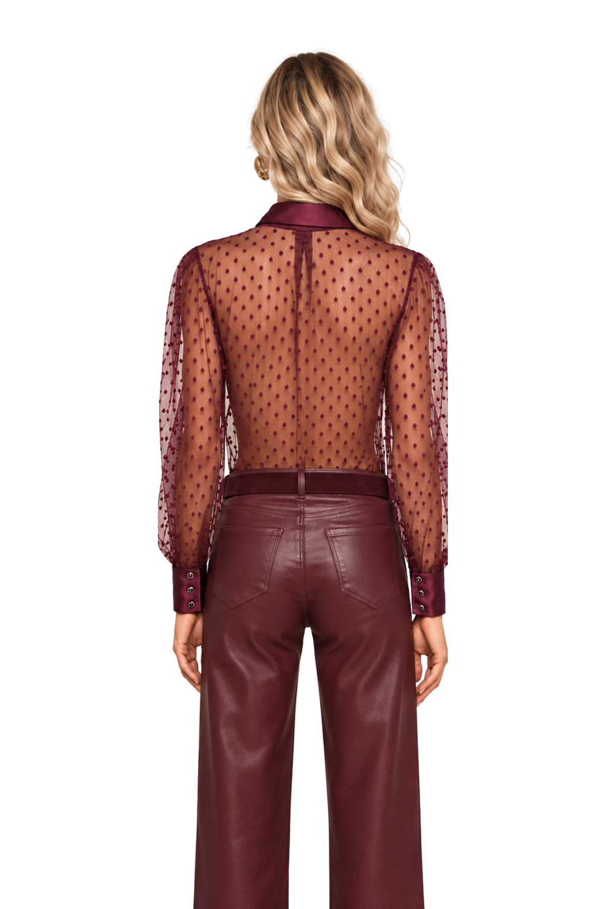 L'AGENCE Sophie Long Sleeve Blouse - Deep Sangria Swiss Dot