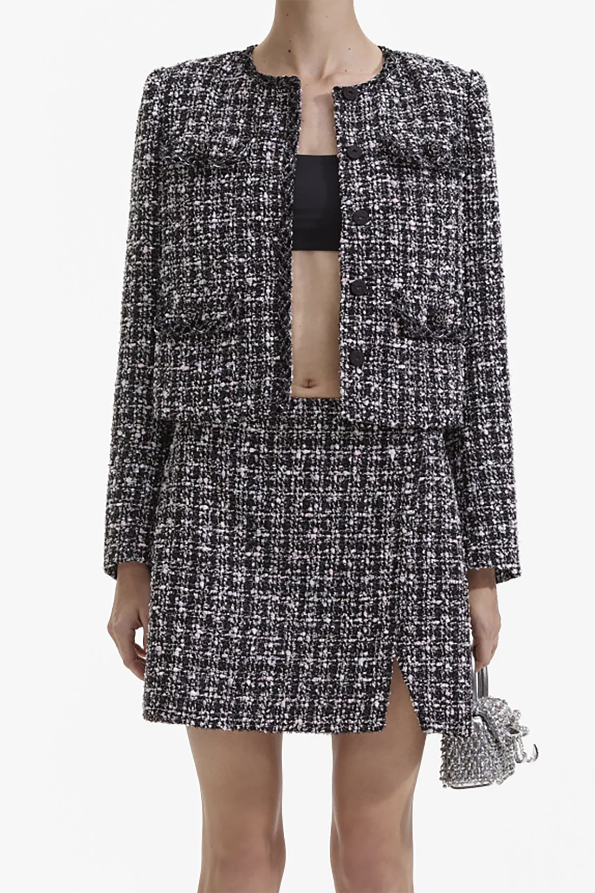 Self-Portrait Black Check Boucle Jacket