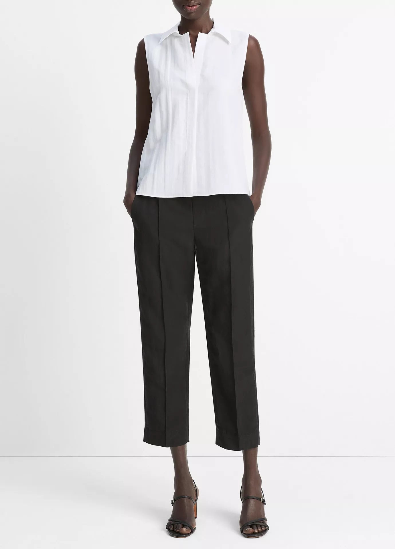 Vince Boxy Sleeveless Button-Front Shirt