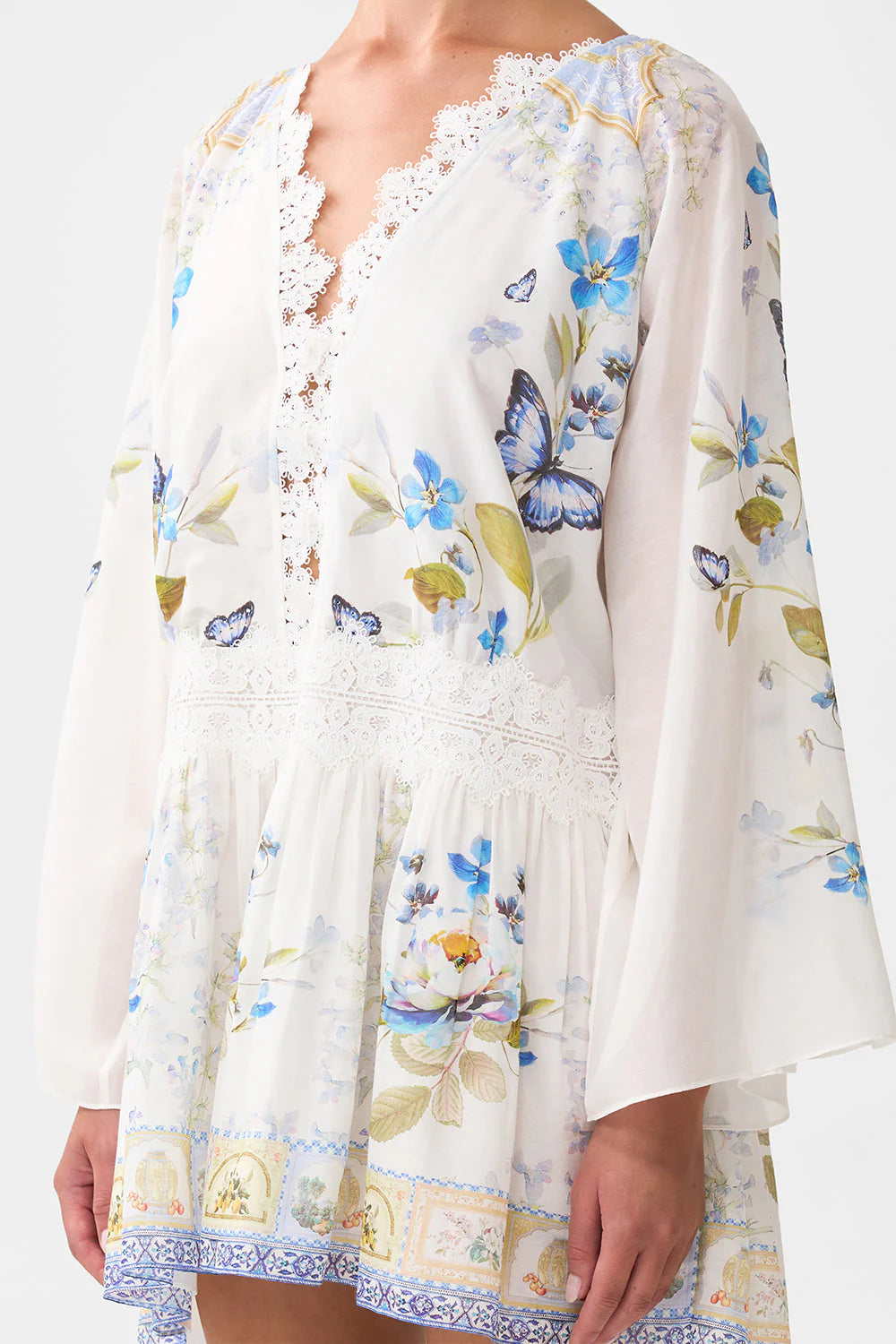 Vestido Camilla de manga larga con hombros caídos y encaje 