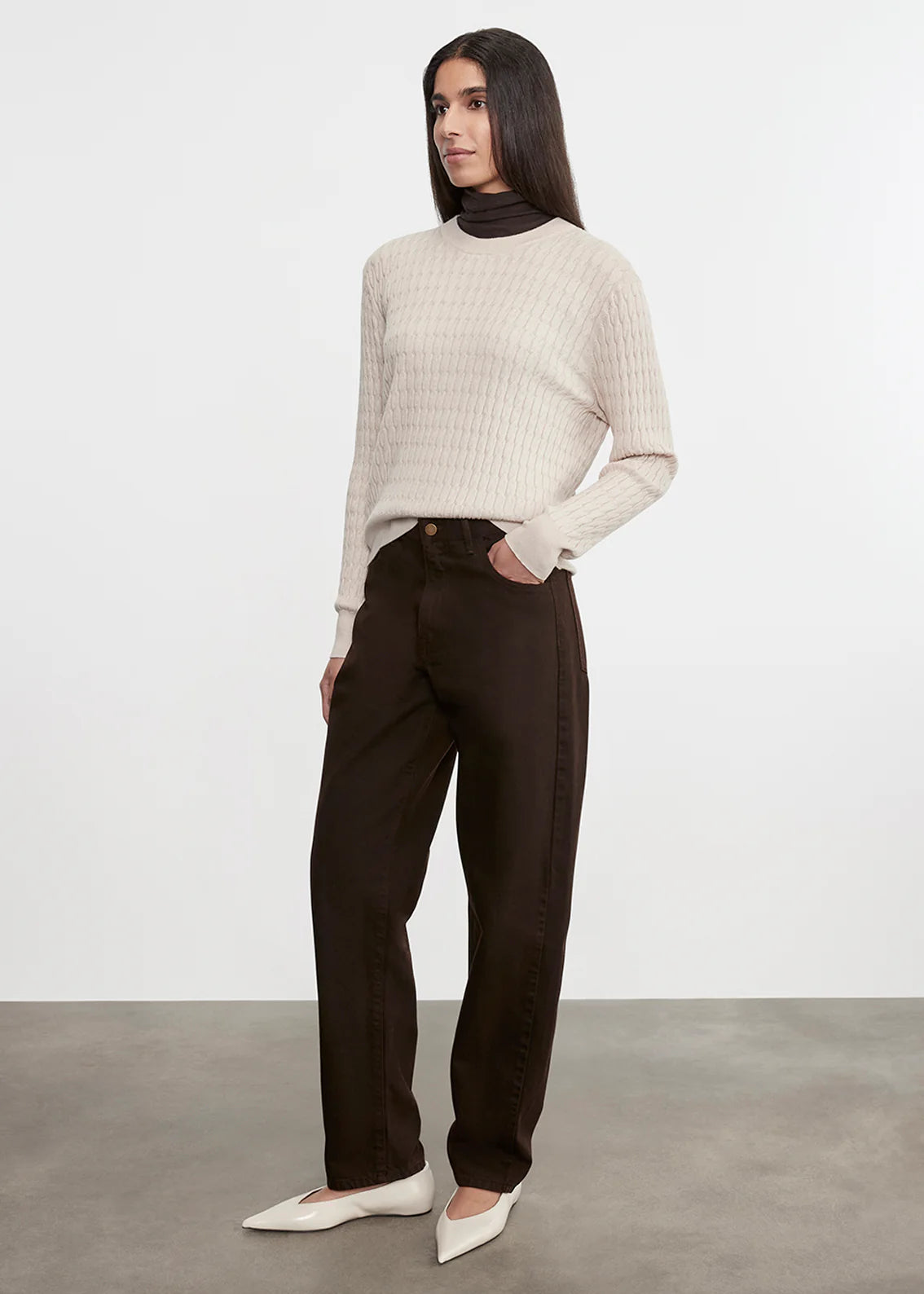 Enza Costa Cashmere Cotton Cable Knit Easy Crew