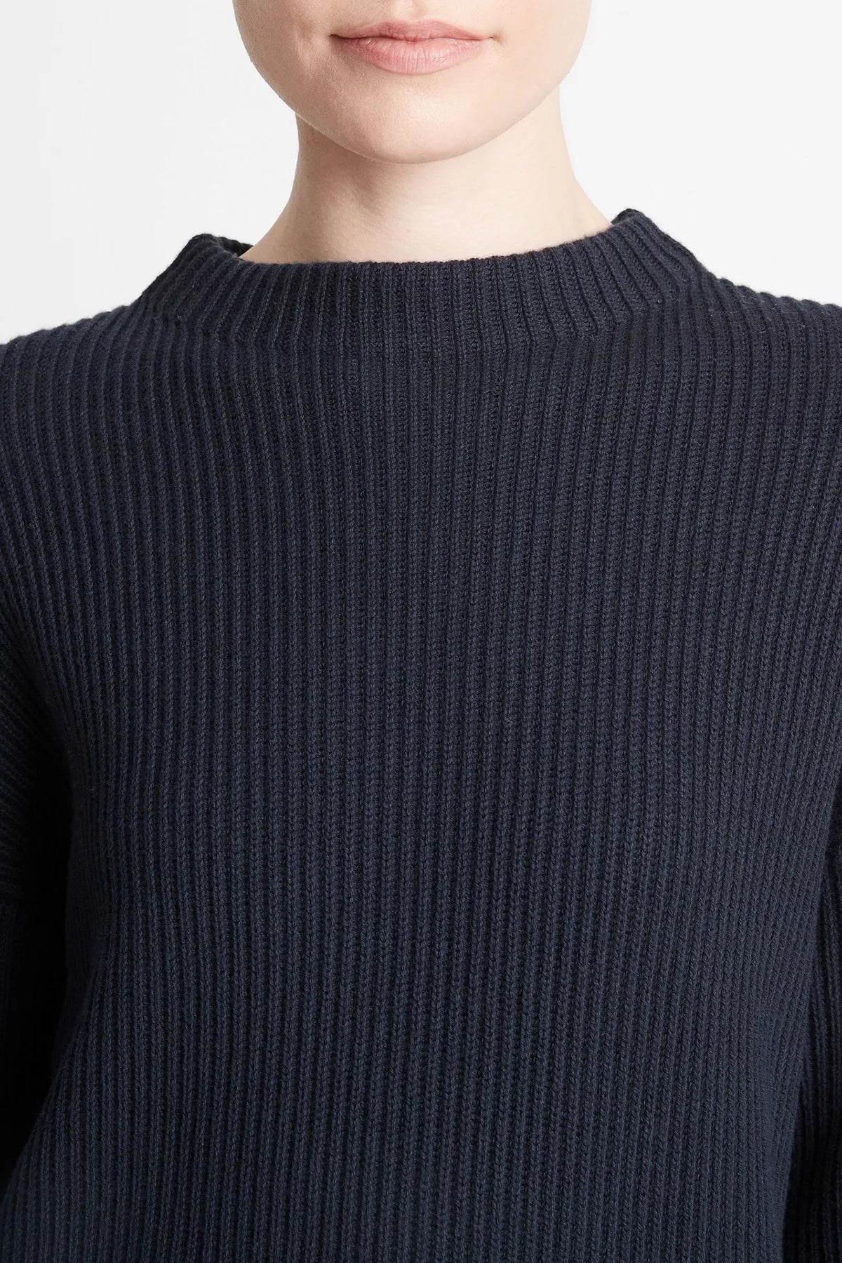 Vince Ribbed Cotton-Cashmere Funnel Neck Sweater