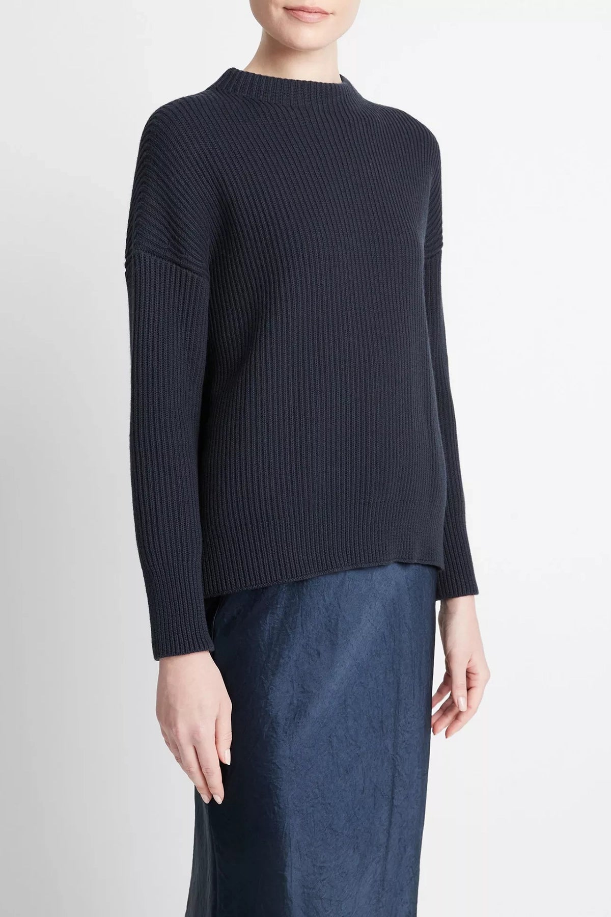 Vince Ribbed Cotton-Cashmere Funnel Neck Sweater