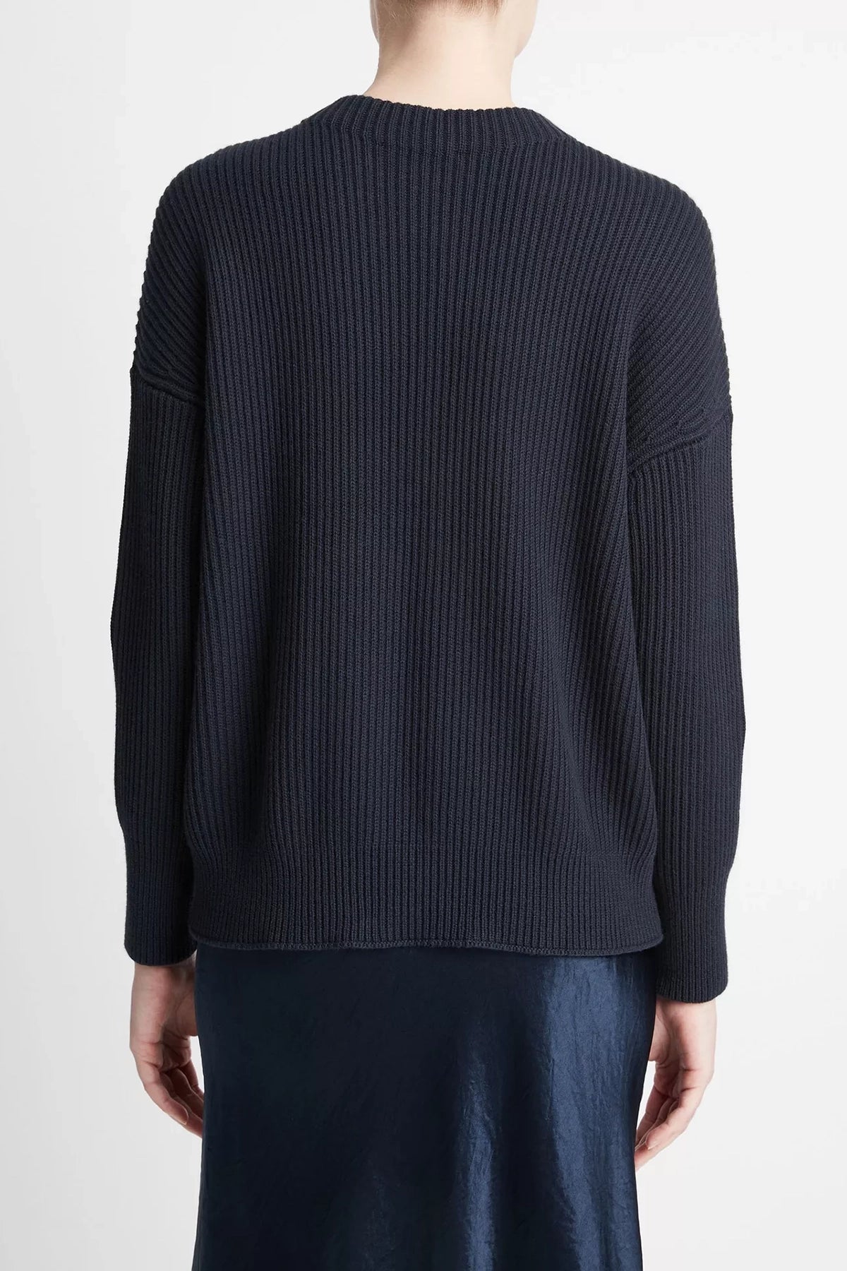 Vince Ribbed Cotton-Cashmere Funnel Neck Sweater