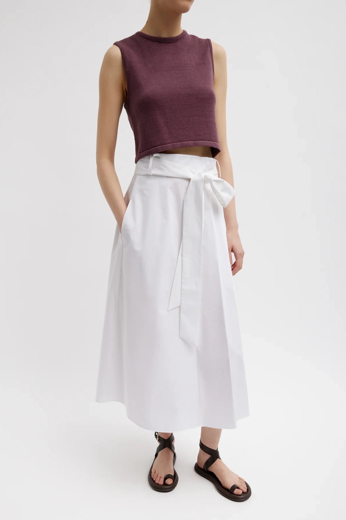 Tibi Cotton Criss Cross Cropped Sleeveless Sweater