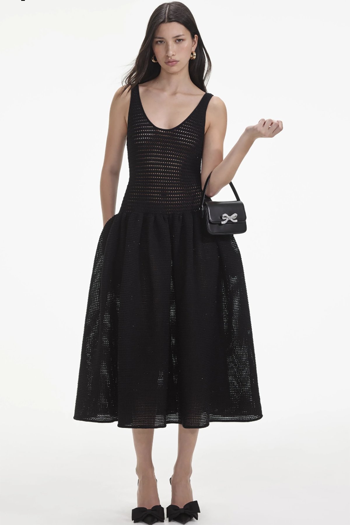 Self-Portrait Black Crochet Knit Midi Dress