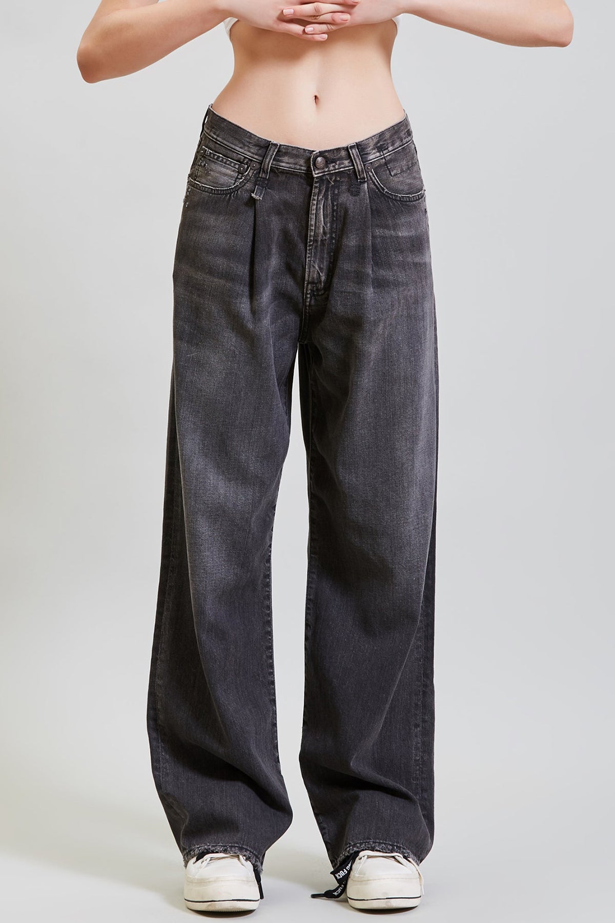 R13 Damon Pleated Wide Leg Jean