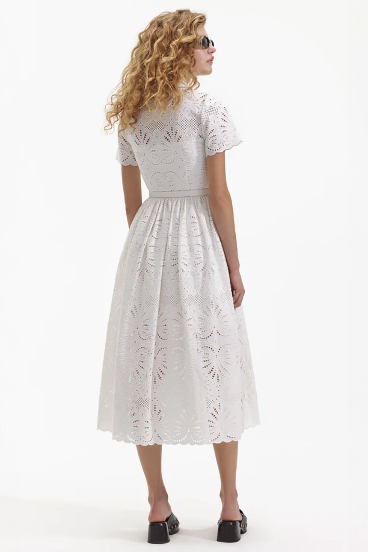 Self-Portrait White Cotton Embroidery Midi Dress