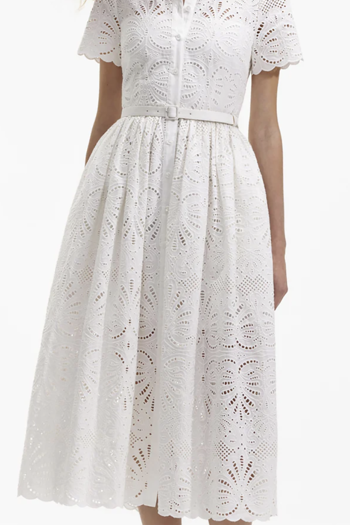 Self-Portrait White Cotton Embroidery Midi Dress