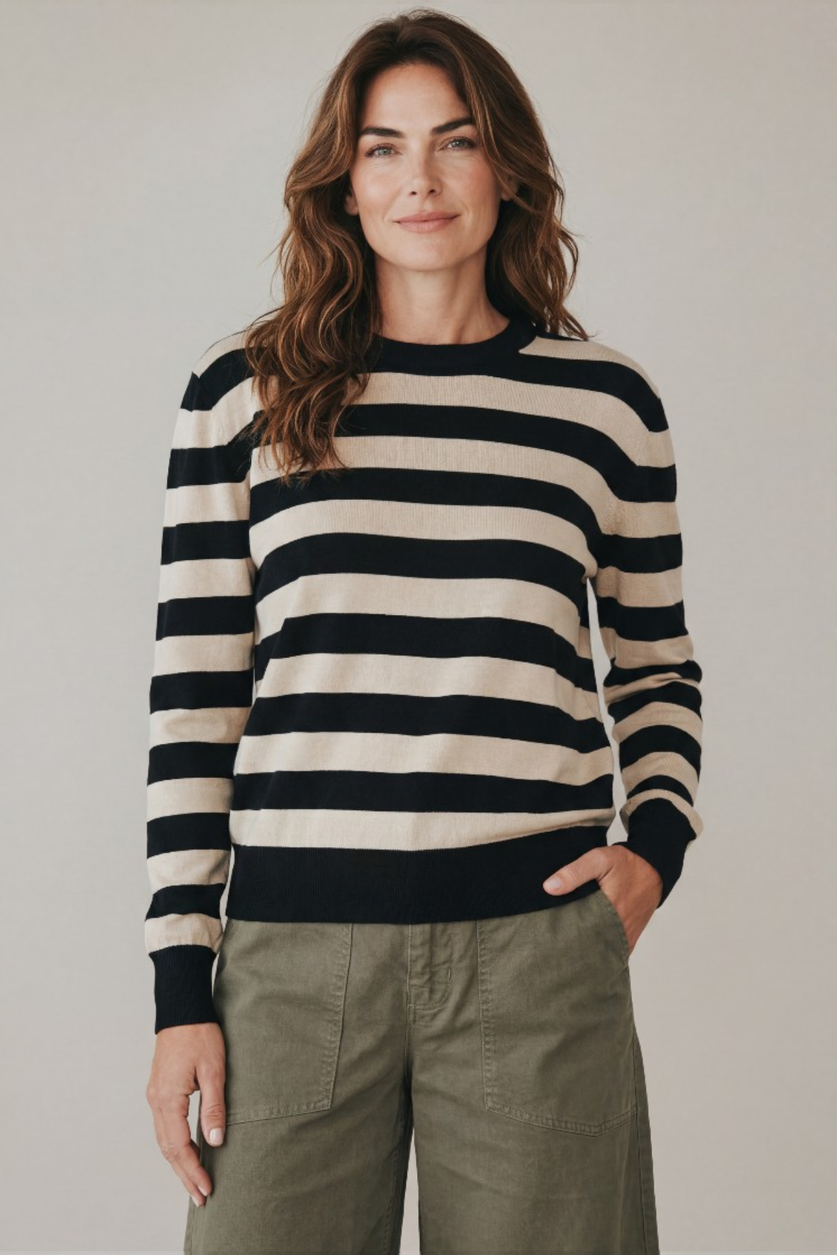 Enza Costa Stripe Silk Knit Long Sleeve Crew