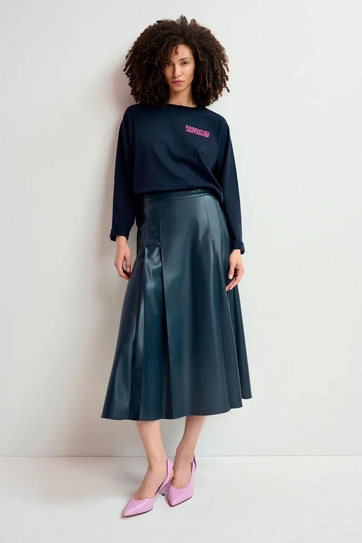 Essentiel Antwerp Geeuw Faux Leather Midi Skirt