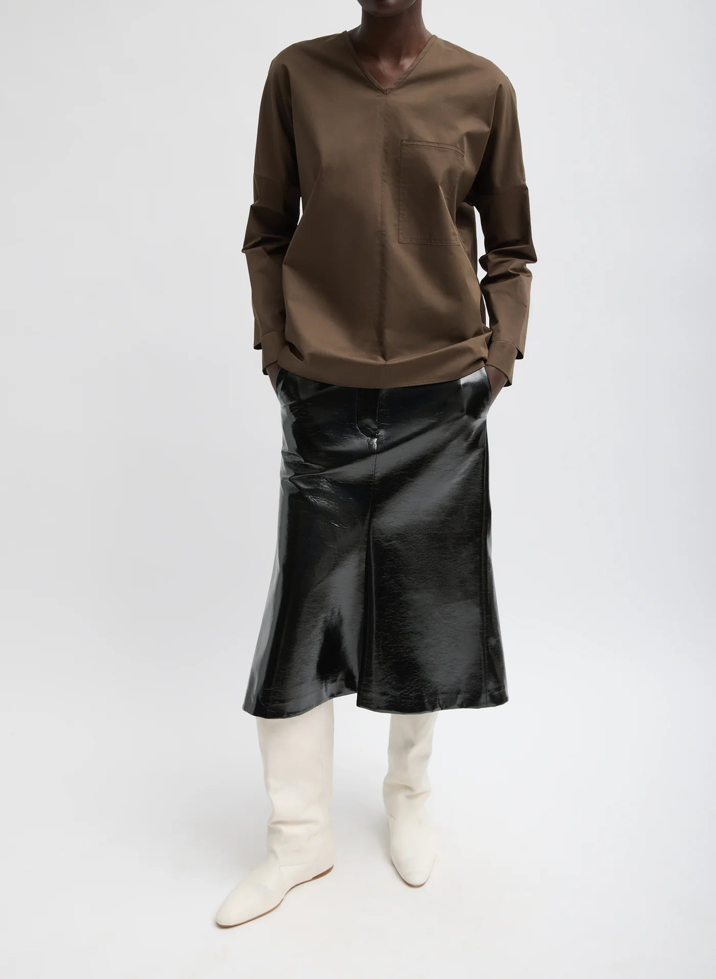 Tibi Faux Patent Leather Sculpted Silke Skirt