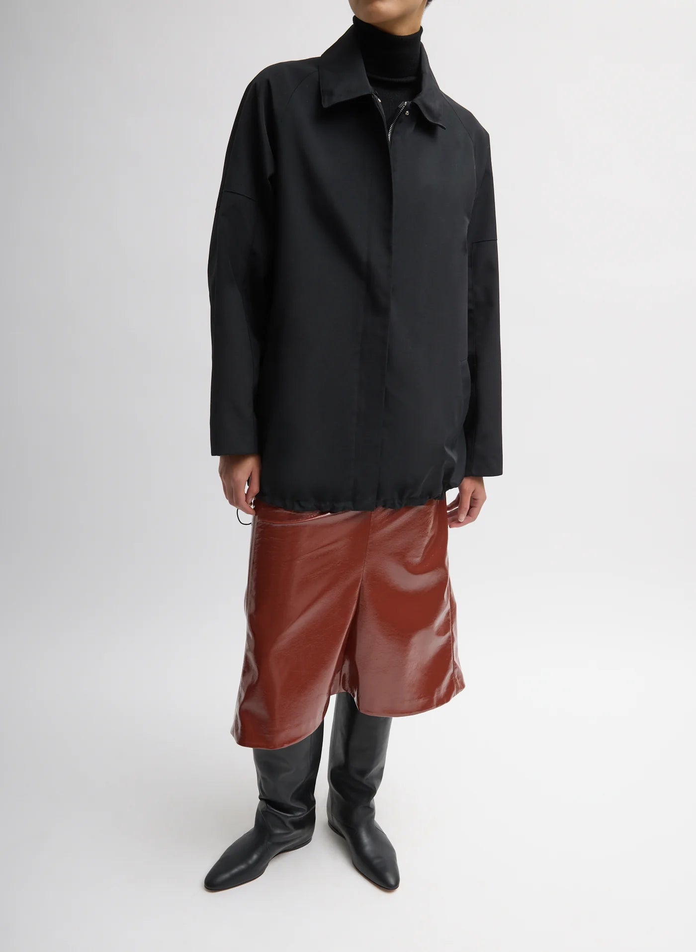Tibi Lotte Nylon Carcoat With Removable Sherpa Collar