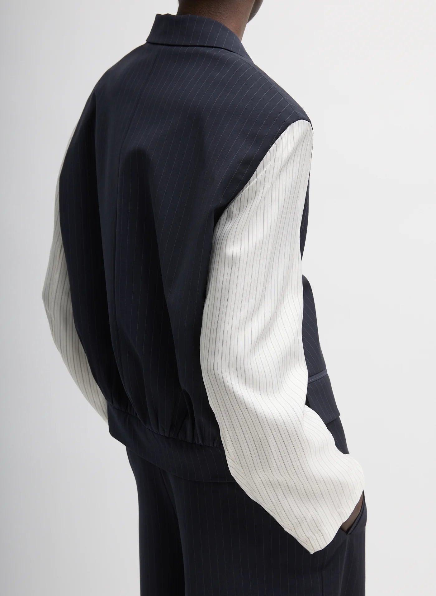 Tibi Mier Pinstripe Blazer With Combo Sleeves