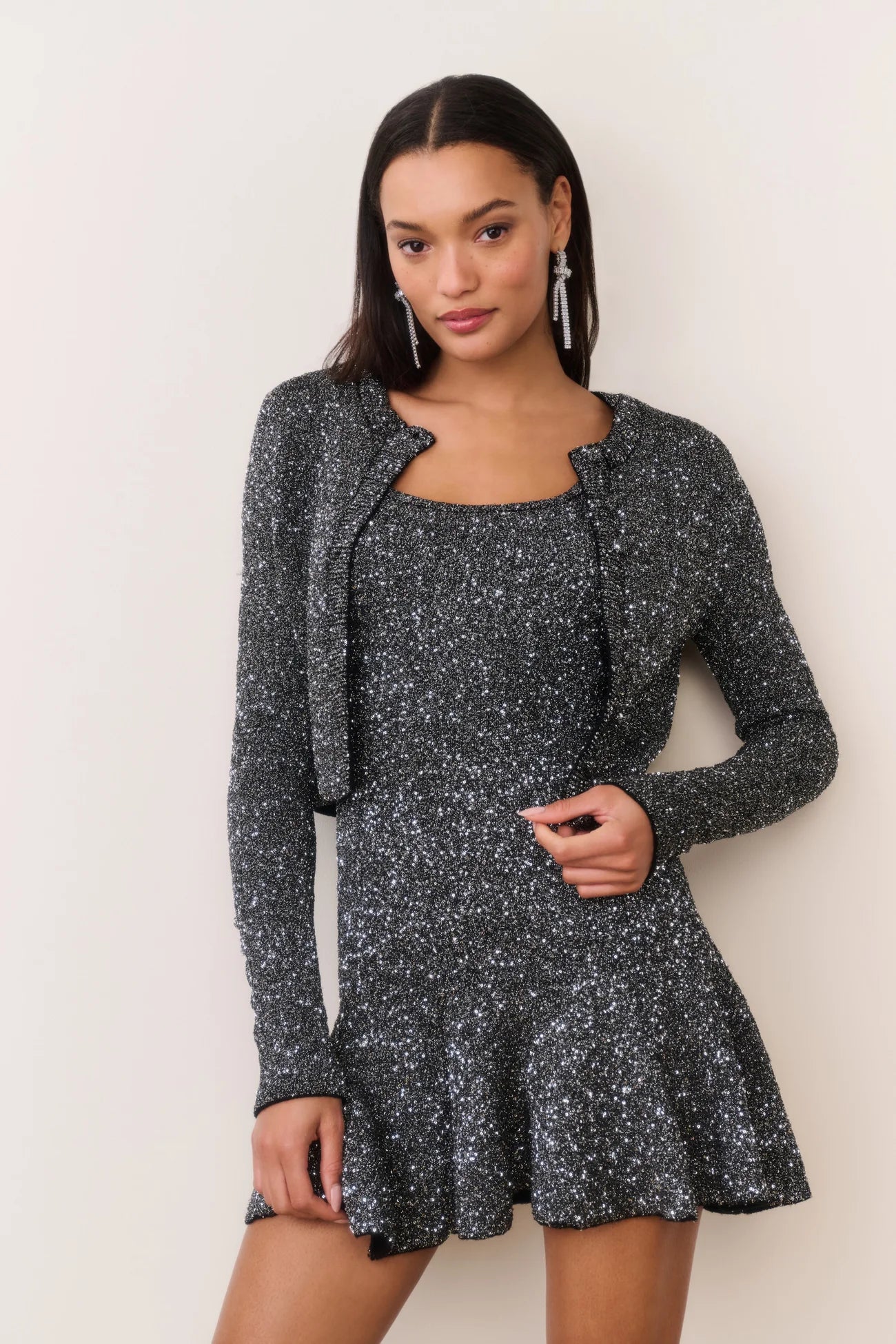 LoveShackFancy Ferra Sequin Stretch Knit Cardigan