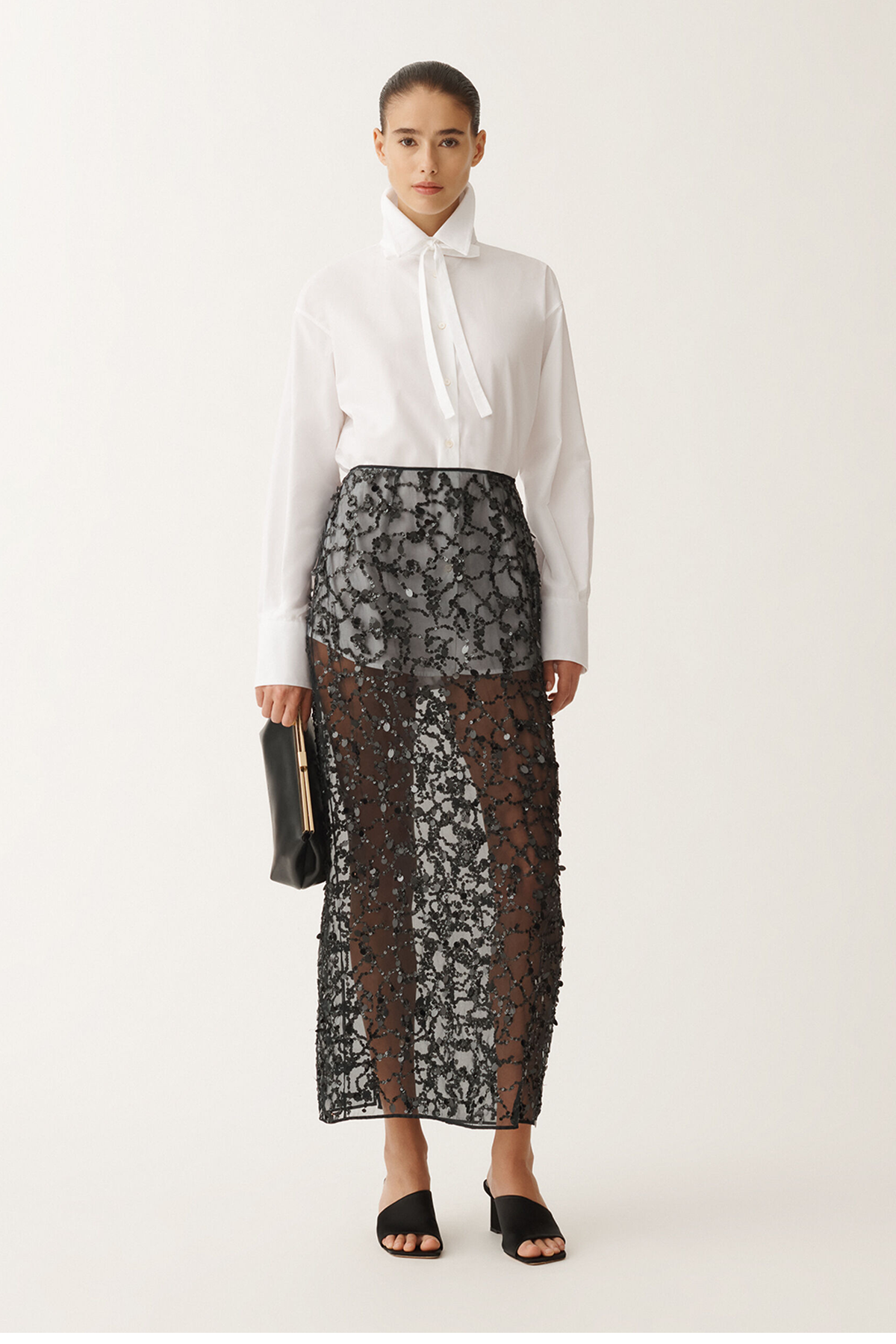 Fabiana Filippi Sequin Embroidered Organza Pencil Skirt