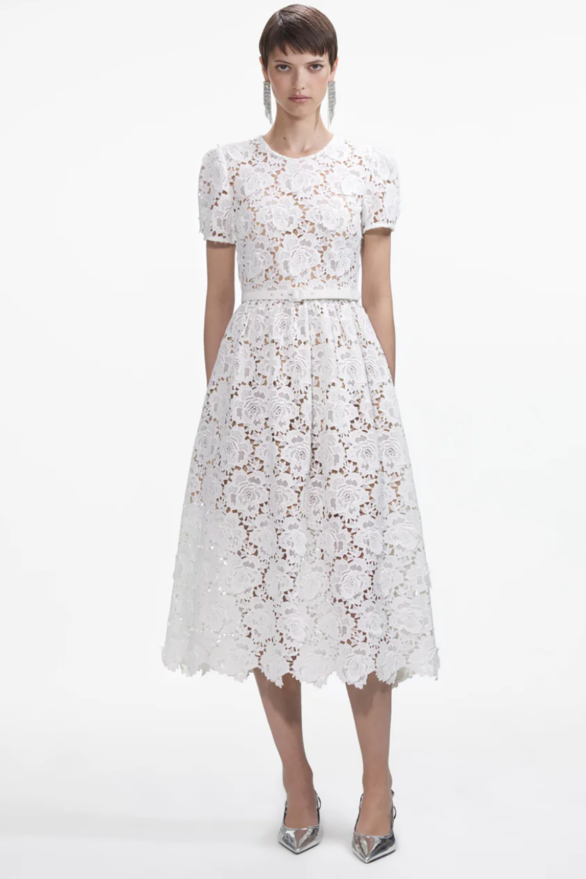 Self-Portrait Cream Floral Lace Midi Dress