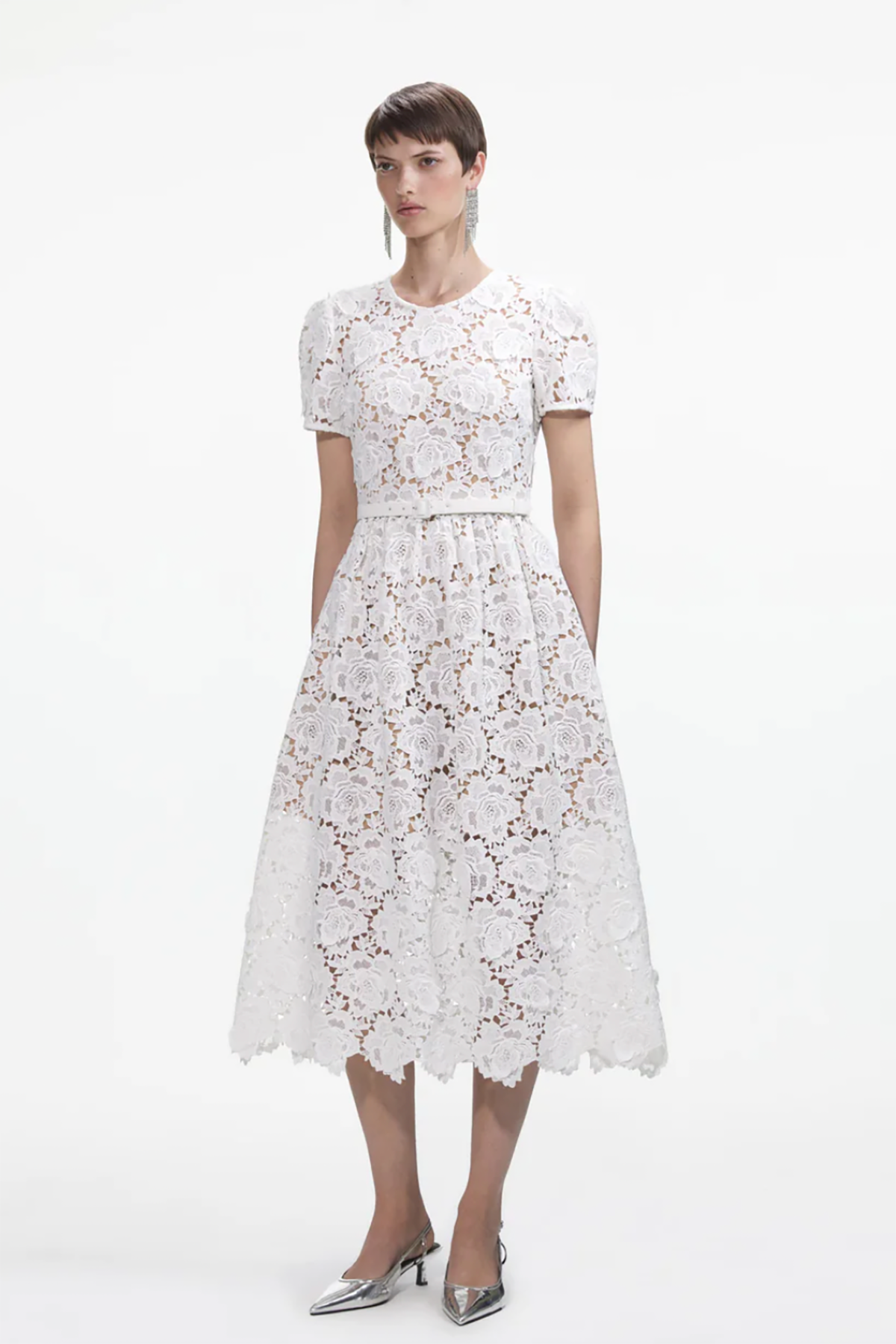 Self-Portrait Cream Floral Lace Midi Dress