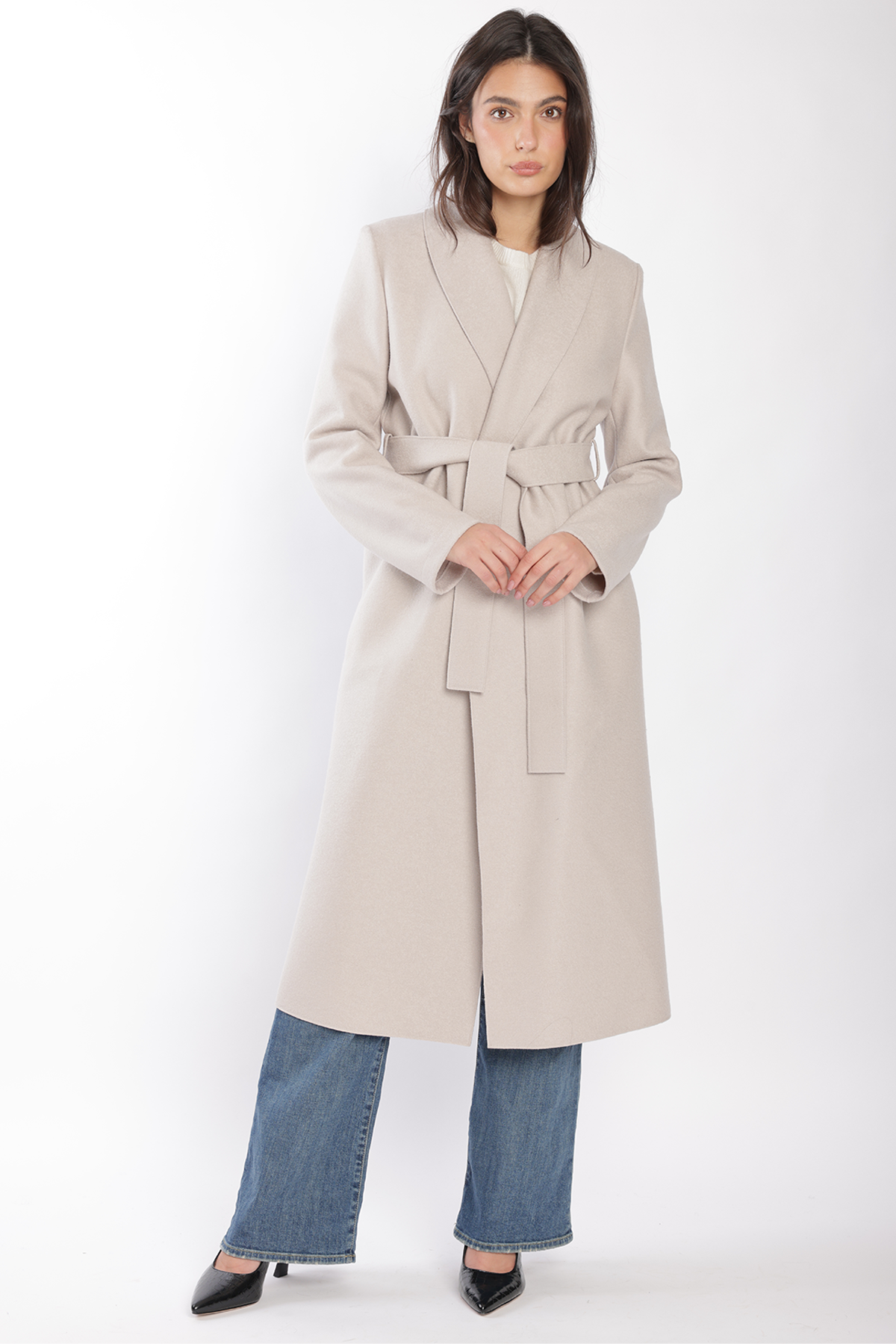 Harris Wharf Shawl Collar Coat With Shoulder Pads Pressed Wool