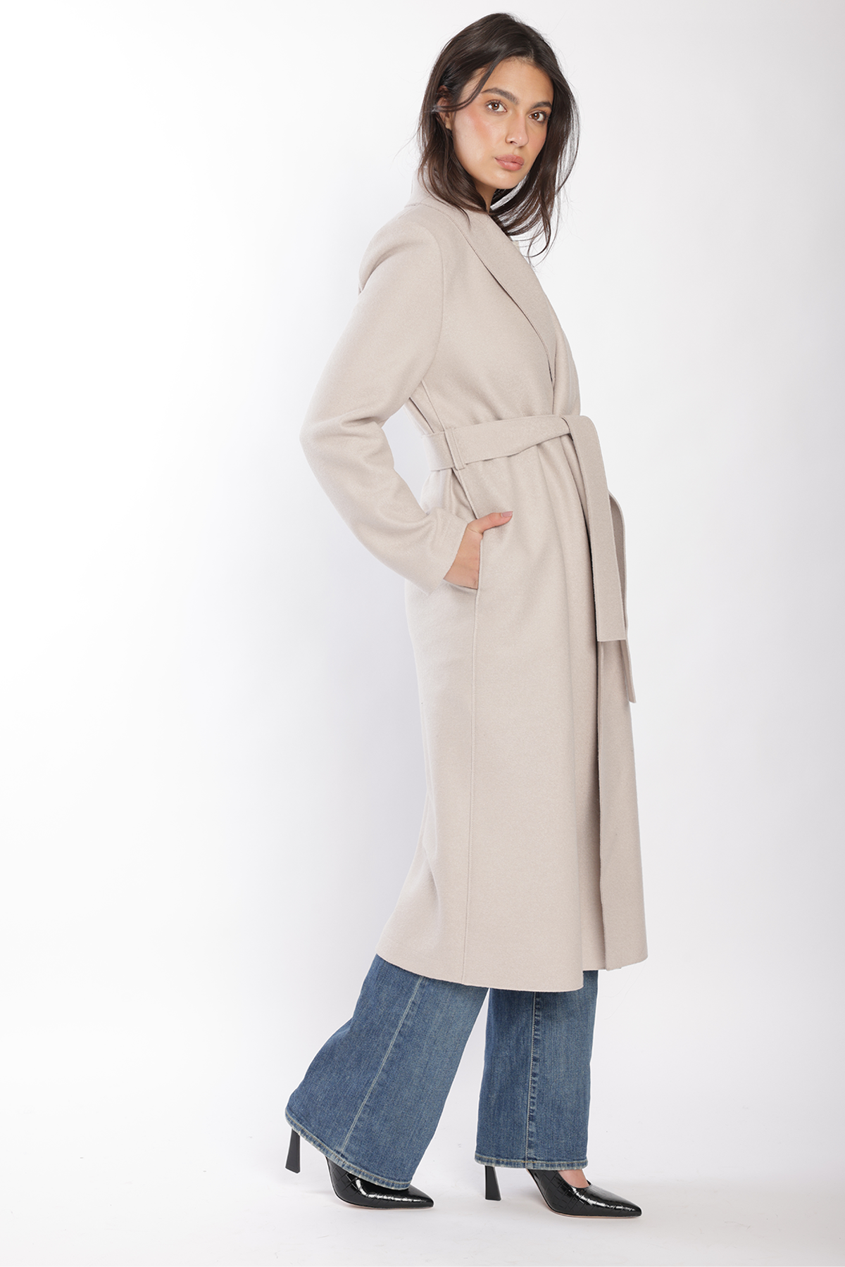 Harris Wharf Shawl Collar Coat With Shoulder Pads Pressed Wool