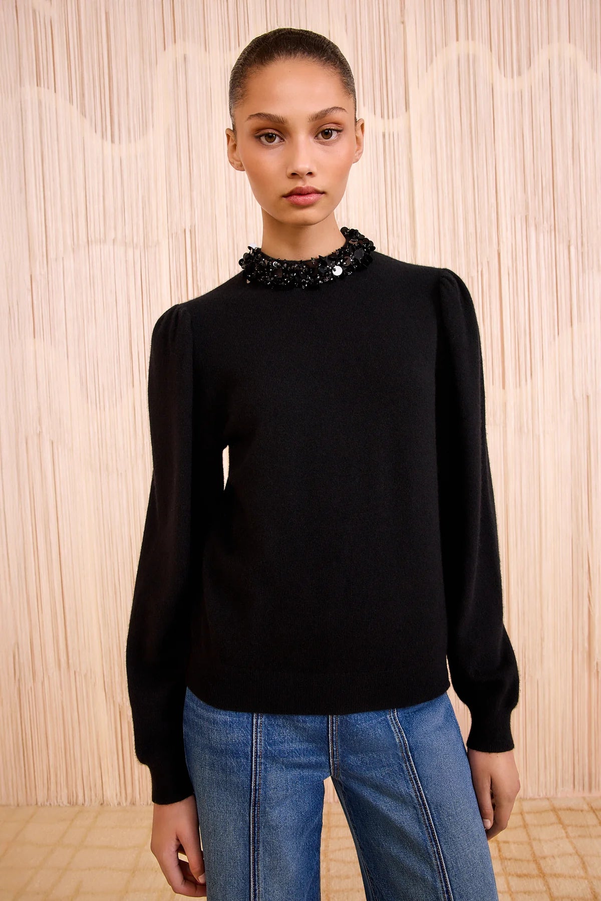 Ulla Johnson Kalani Embroidered Cashmere Long Sleeve Pullover