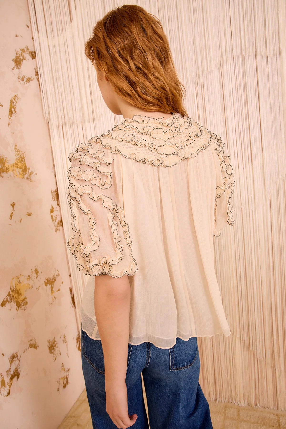 Ulla Johnson Isolda Silk Smocked Short Sleeve Blouse