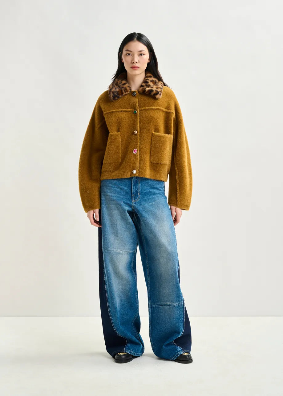 Essentiel Antwerp Cardigan With Removable Leopard Faux Fur Collar