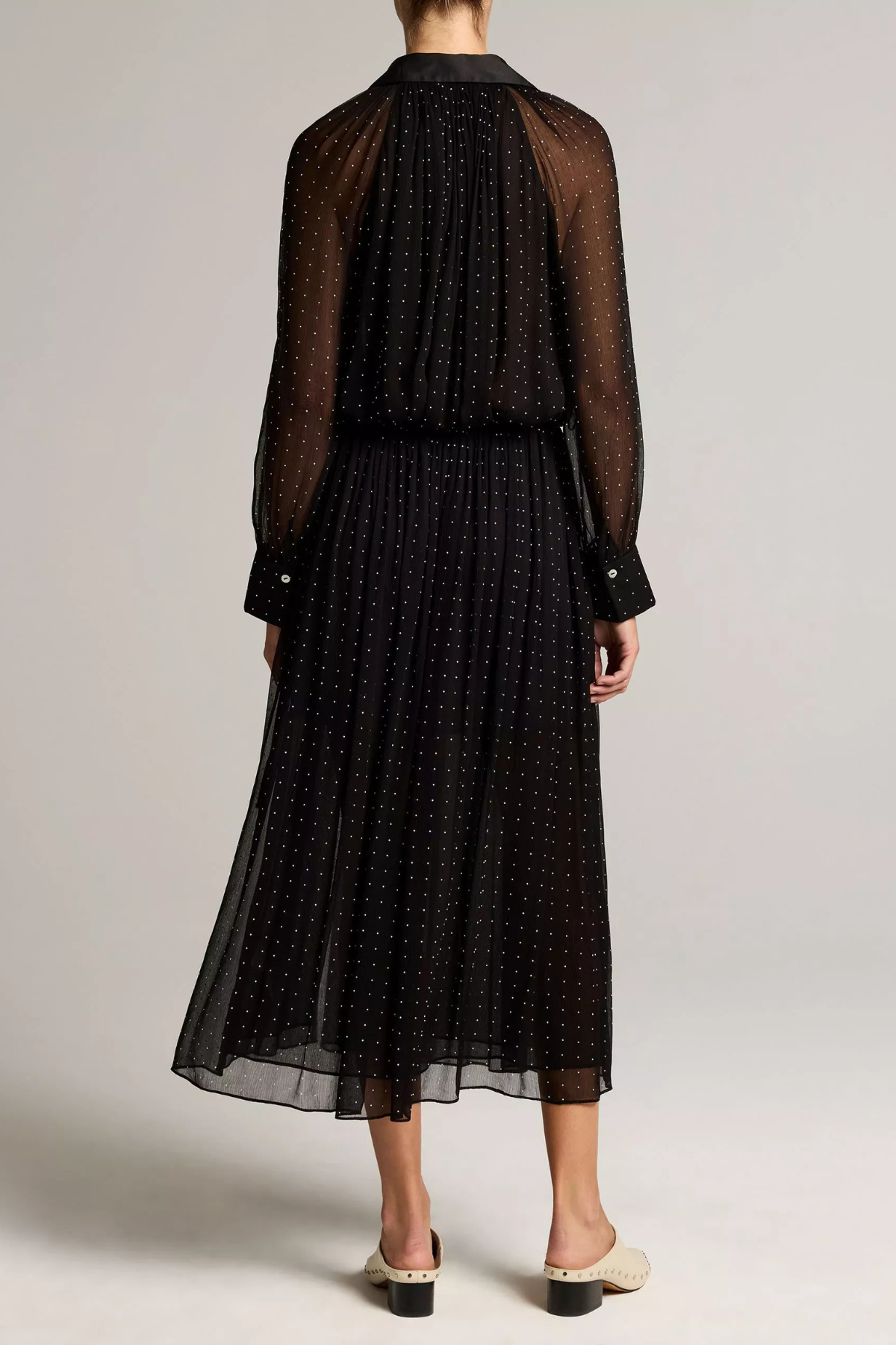 Vince Heat Set Dot Sheer Gathered Skirt - Black