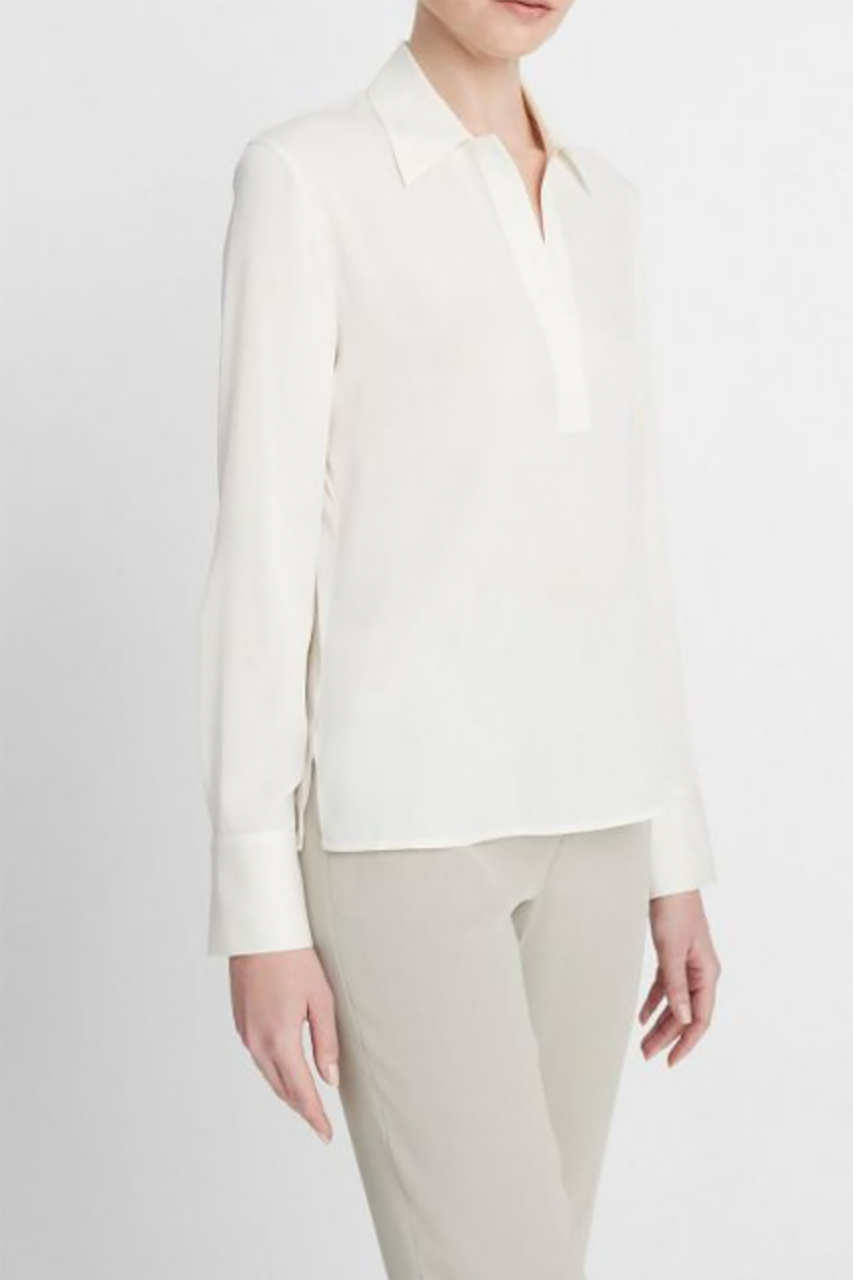 Vince Stretch-Silk Long-Sleeve Polo Blouse