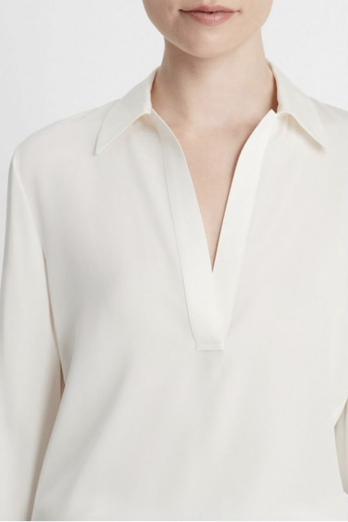 Vince Stretch-Silk Long-Sleeve Polo Blouse