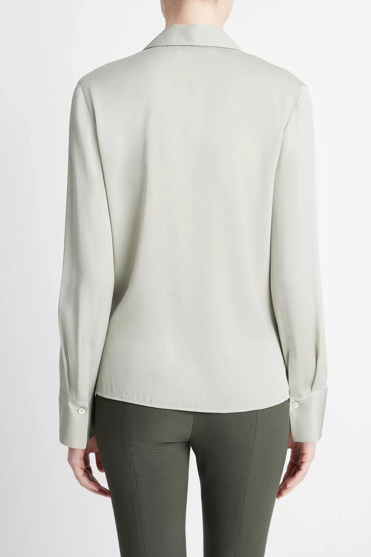 Vince Stretch-Silk Long-Sleeve Polo Blouse