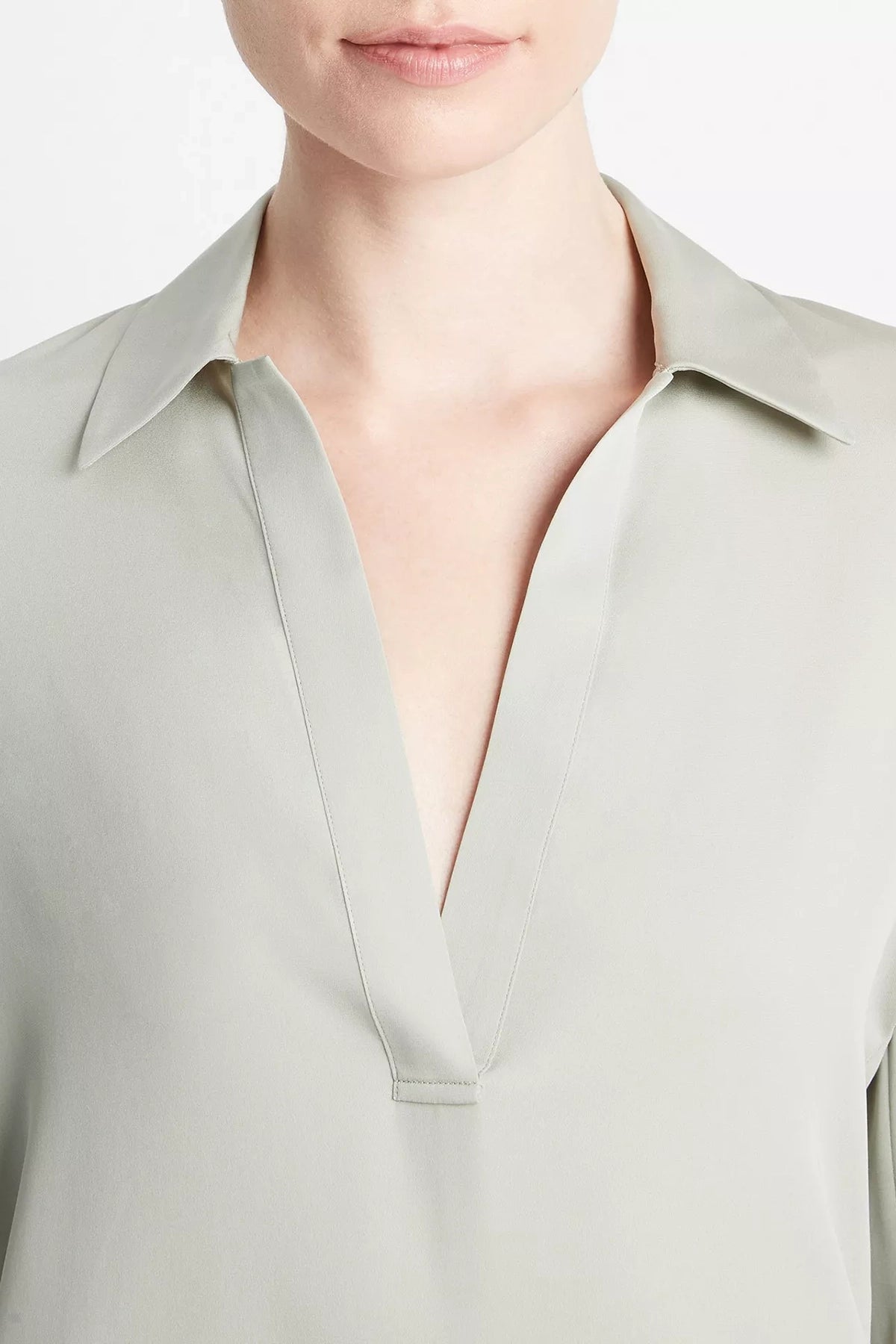 Vince Stretch-Silk Long-Sleeve Polo Blouse