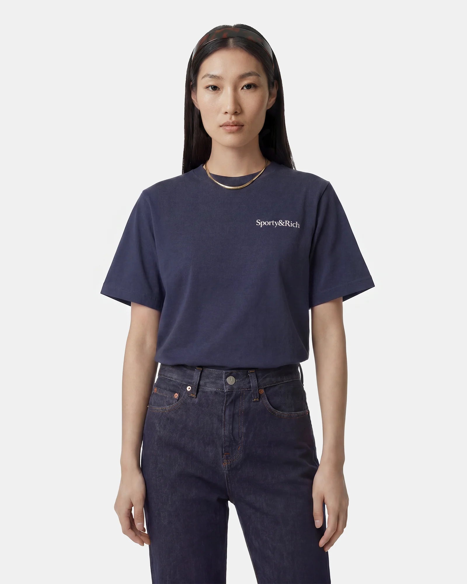 Sporty & Rich Drink More Water T-Shirt - Light Navy White
