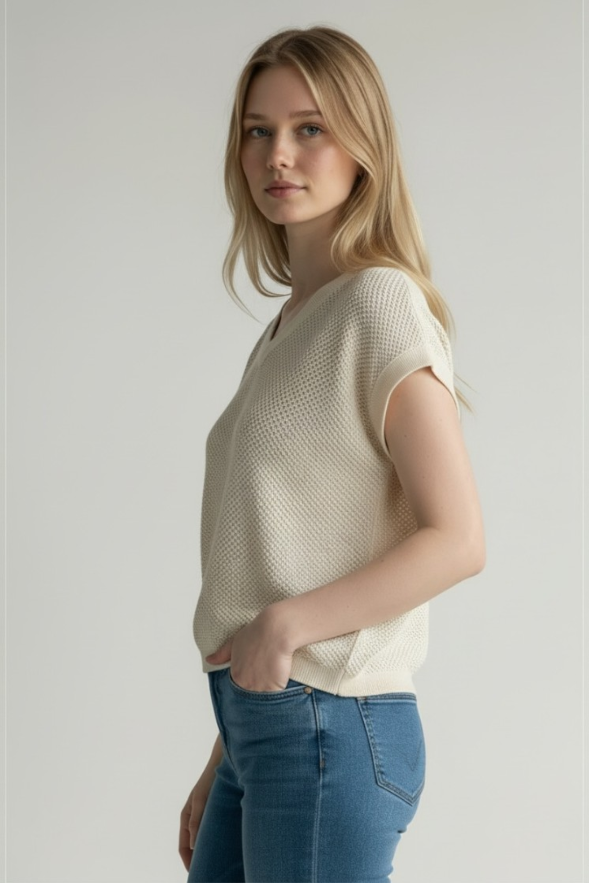 Majestic Filatures Organic Cotton Knit Cap Sleeve V-Neck Top