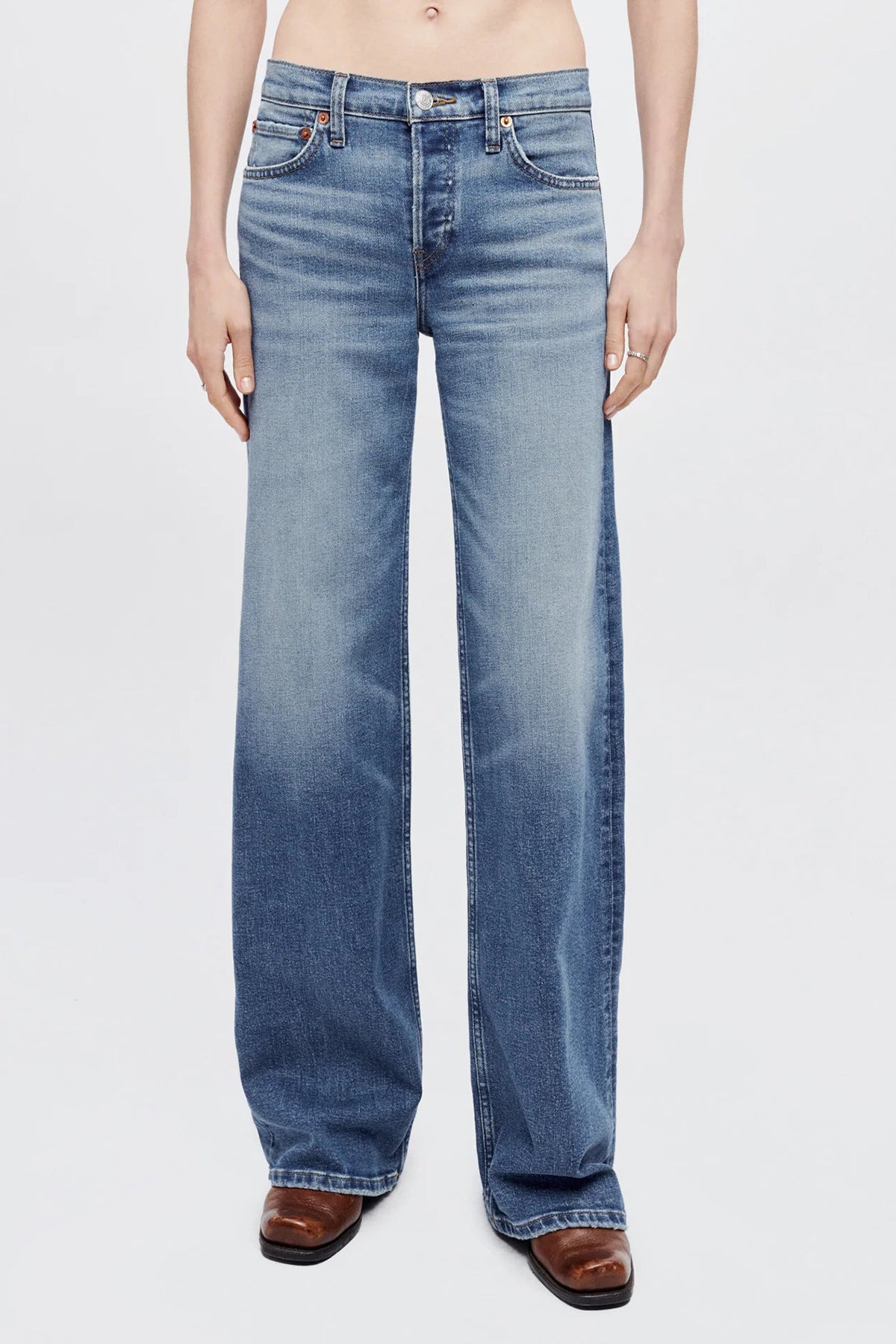 Re/Done Mid Rise Wide Leg Jeans