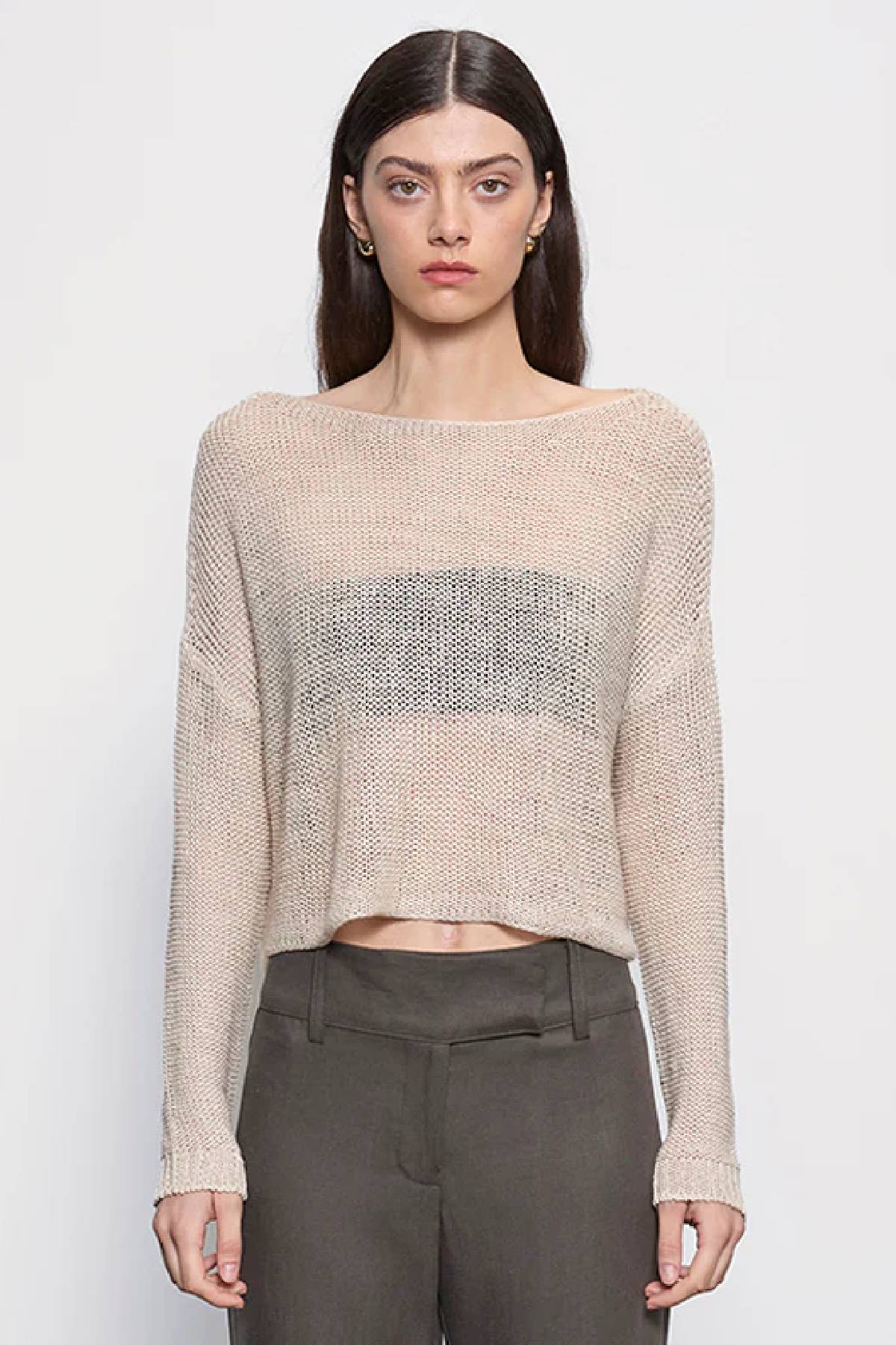 Enza Costa Linen Open Knit Bateau Sweater