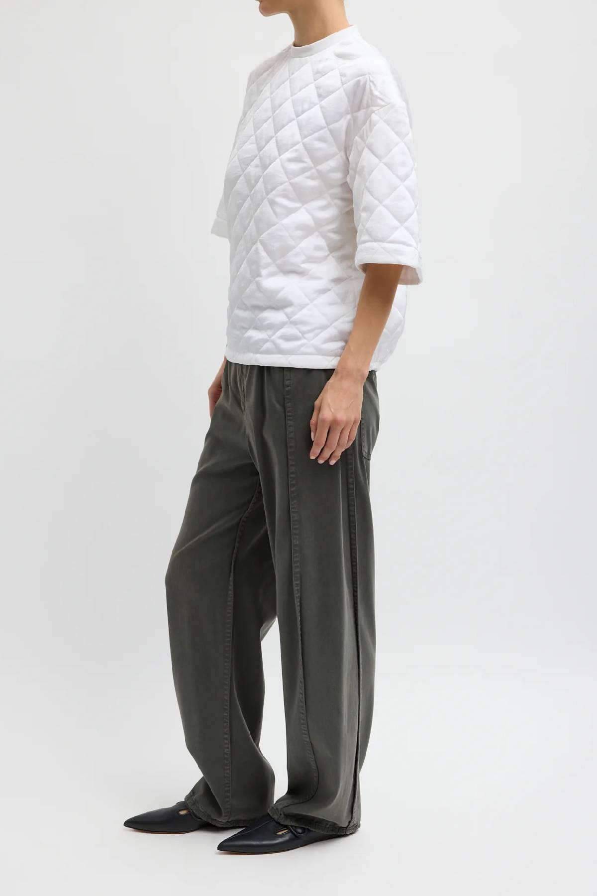 Tibi Garment Dyed Stretch Twill Tuck Pant