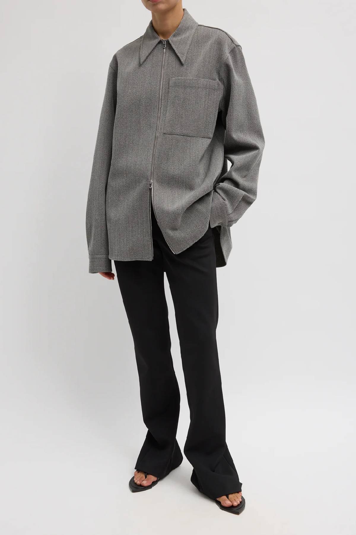 Tibi Structured Wool Zipper Jacket - Grey Multi