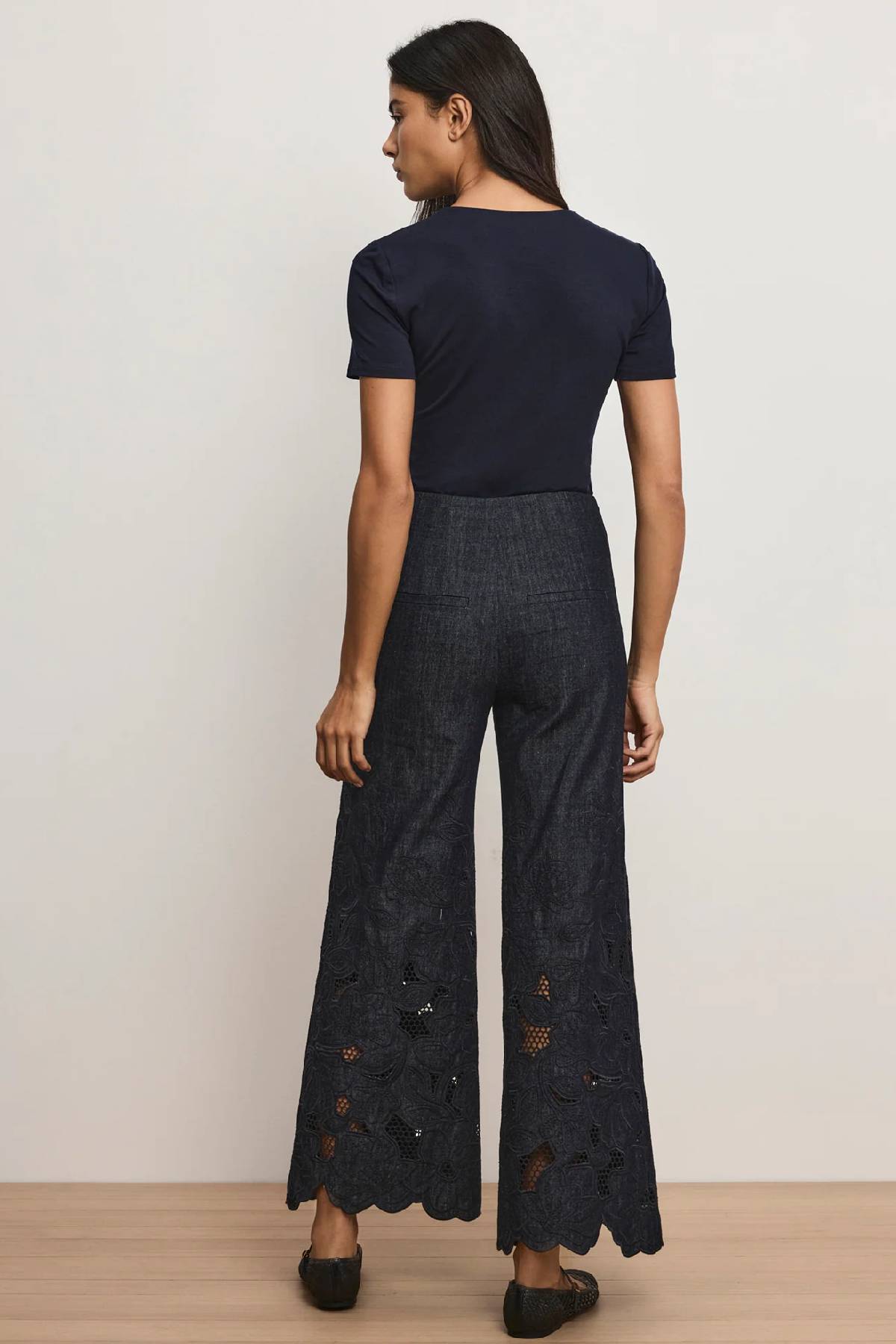 Veronica Beard Osborne Wide Leg Eyelet Pant